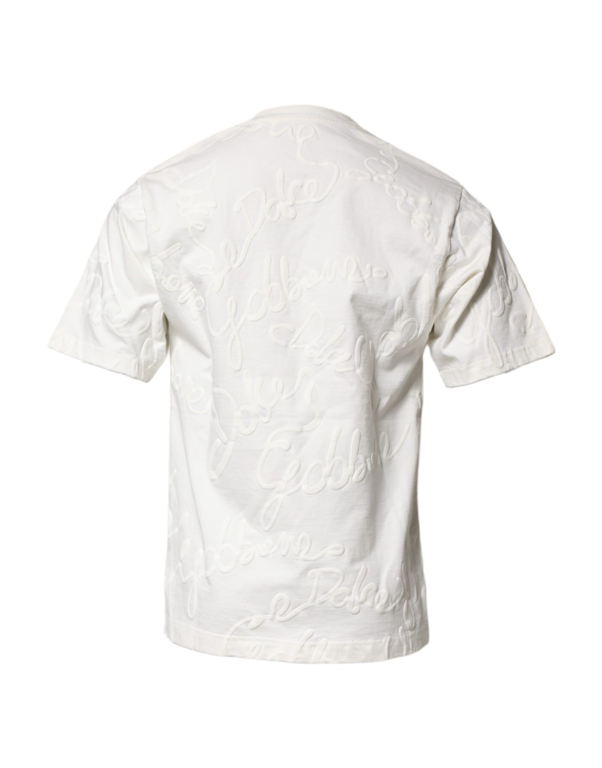 Dolce & Gabbana White Cotton Logo Embossed Crew Neck T-shirt Dolce & Gabbana