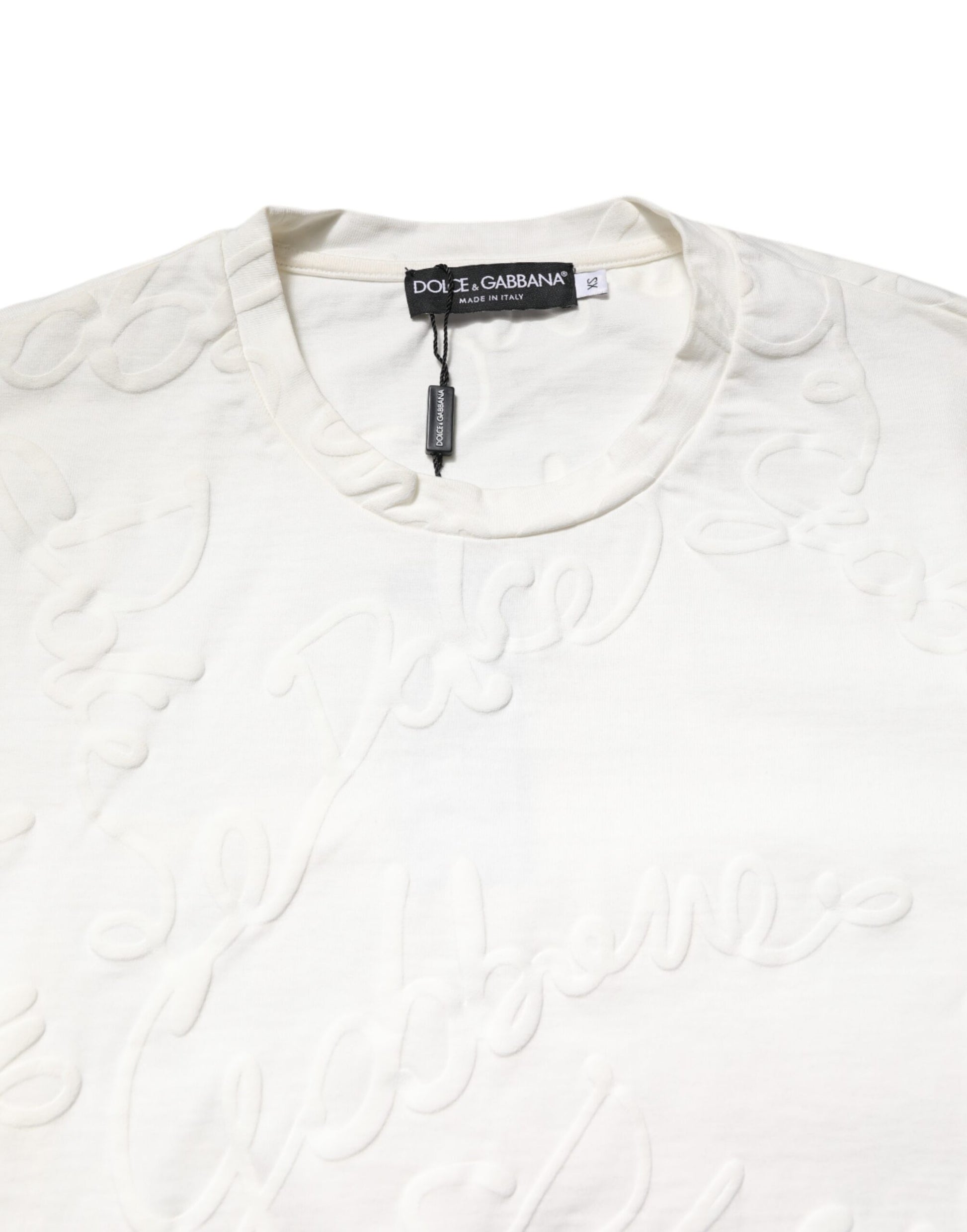 Dolce & Gabbana White Cotton Logo Embossed Crew Neck T-shirt Dolce & Gabbana