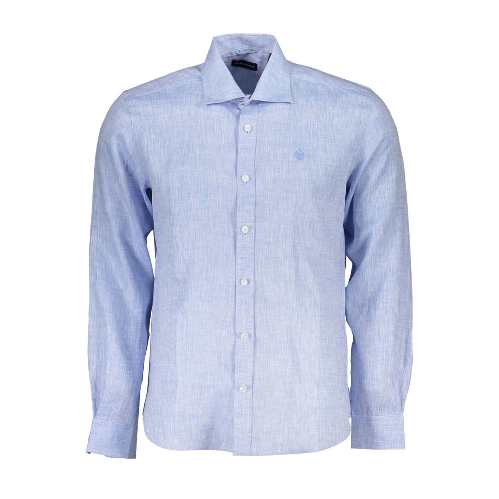 North Sails Light Blue Linen Men Shirt North Sails