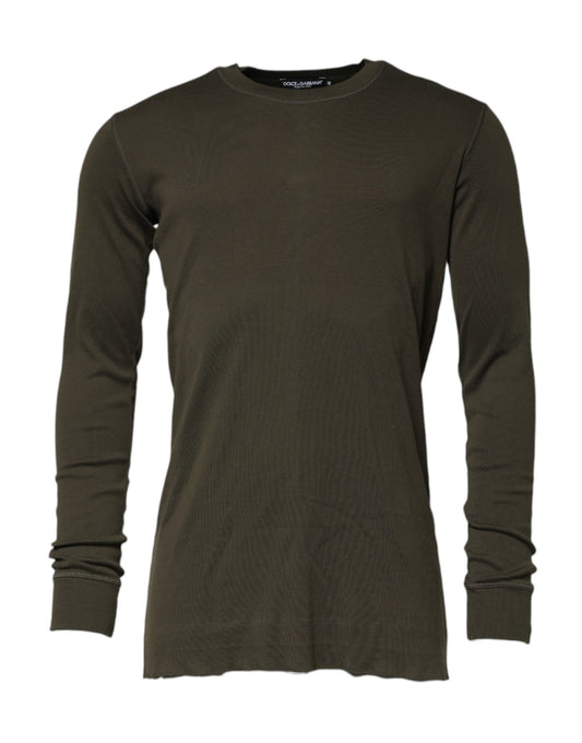 Dolce & Gabbana Dark Green Long Sleeves Crew Neck T-shirt Dolce & Gabbana