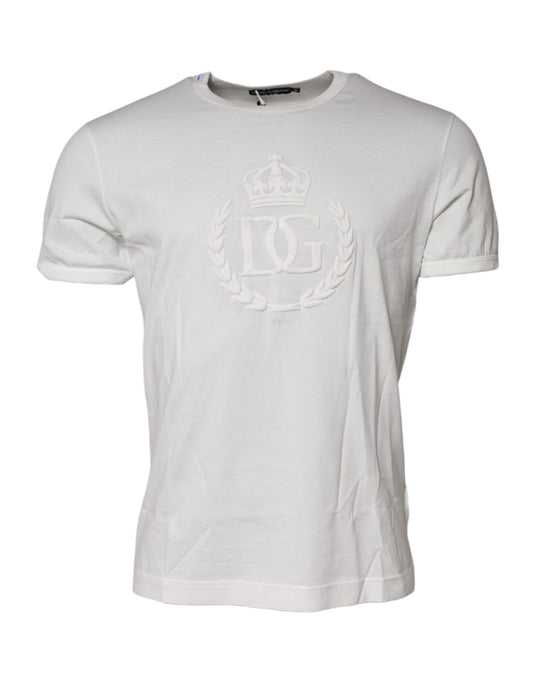Dolce & Gabbana White Cotton DG Crown Embossed T-shirt Dolce & Gabbana