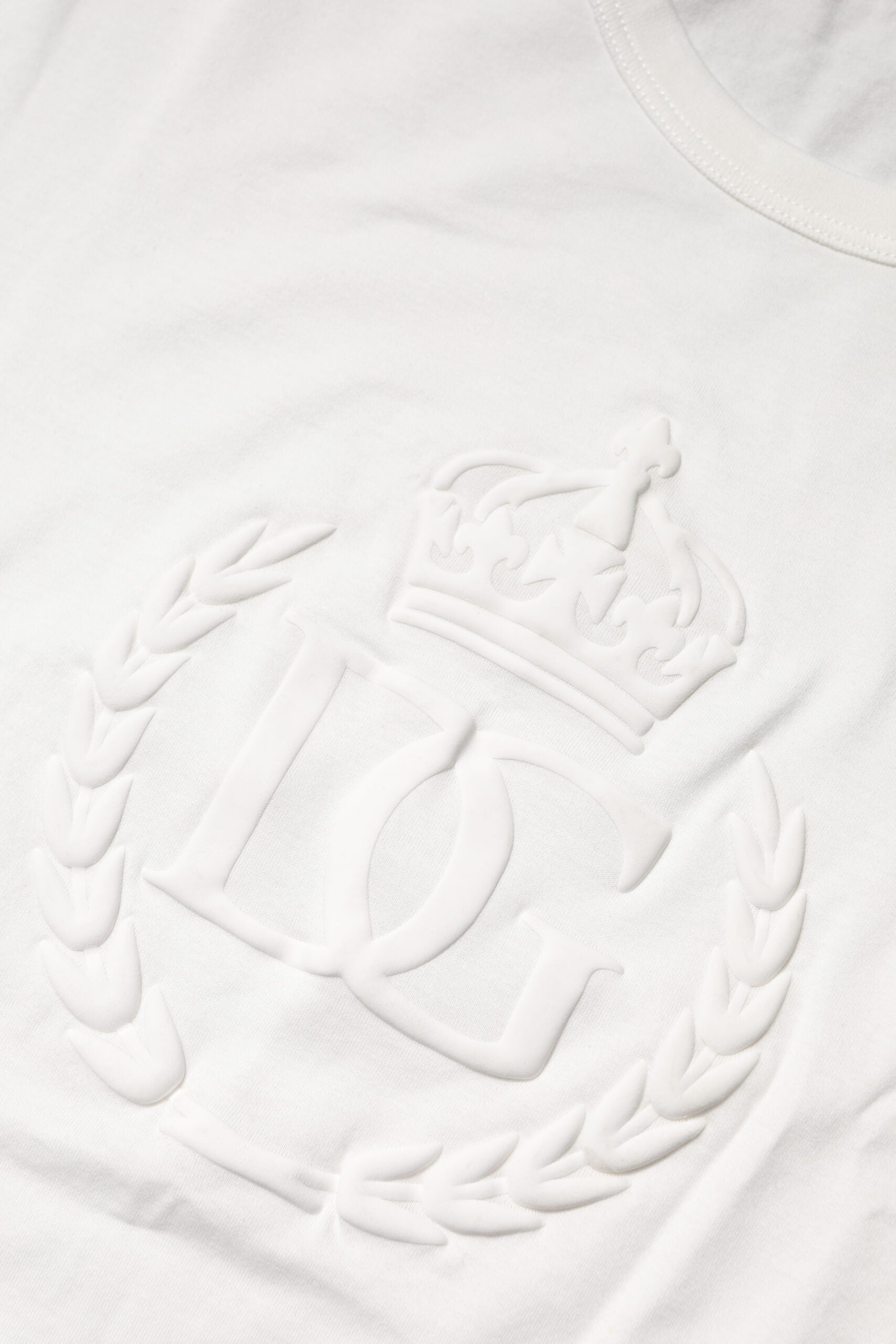 Dolce & Gabbana White Cotton DG Crown Embossed T-shirt Dolce & Gabbana