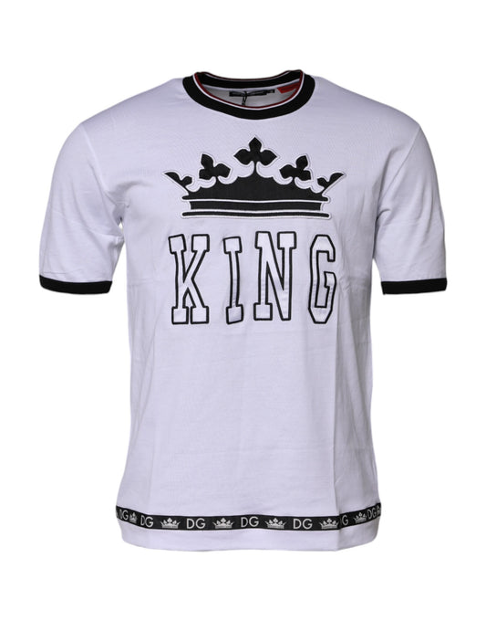 Dolce & Gabbana White Cotton Crown King Embroidery T-shirt Dolce & Gabbana