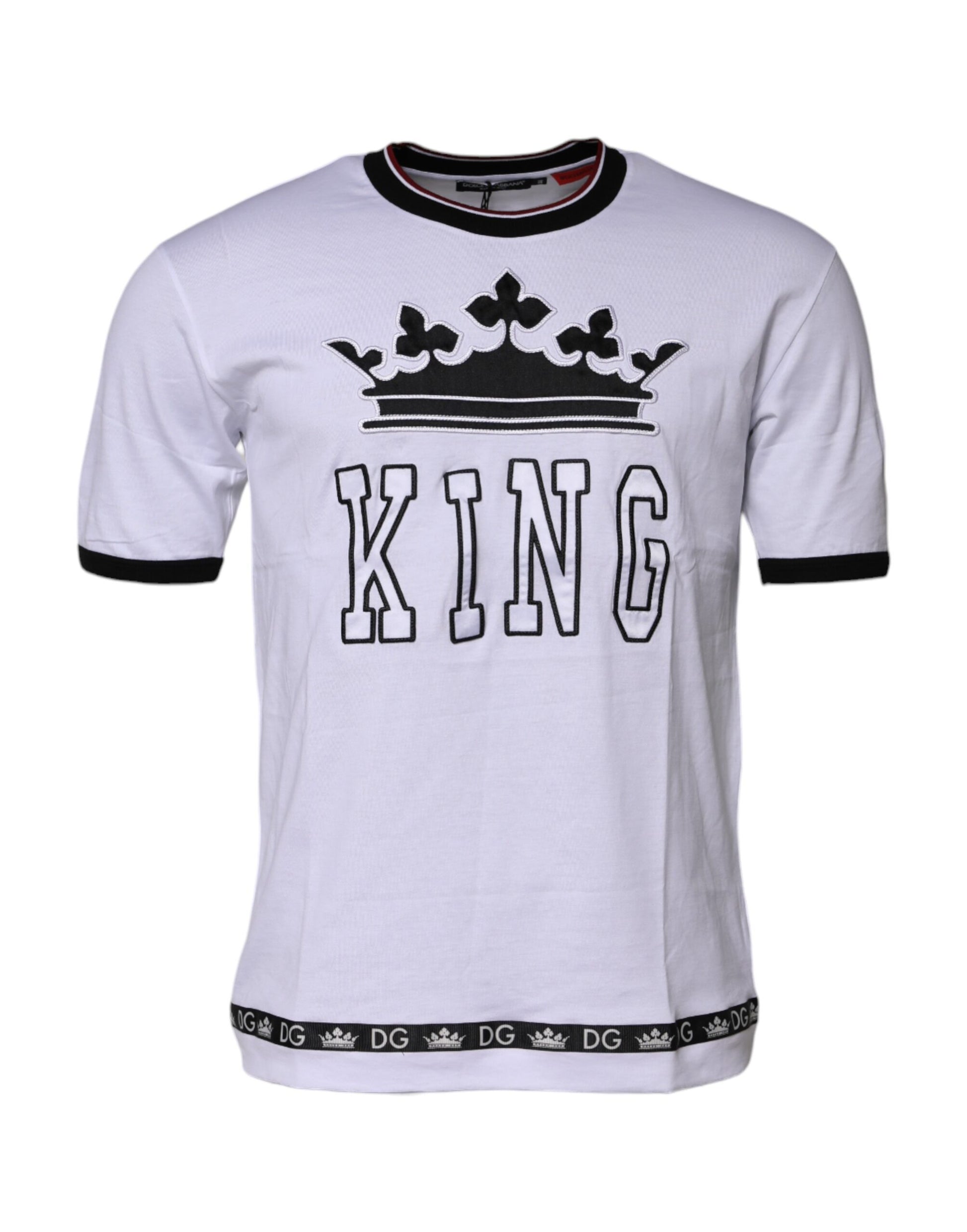 Dolce & Gabbana White Cotton Crown King Embroidery T-shirt Dolce & Gabbana