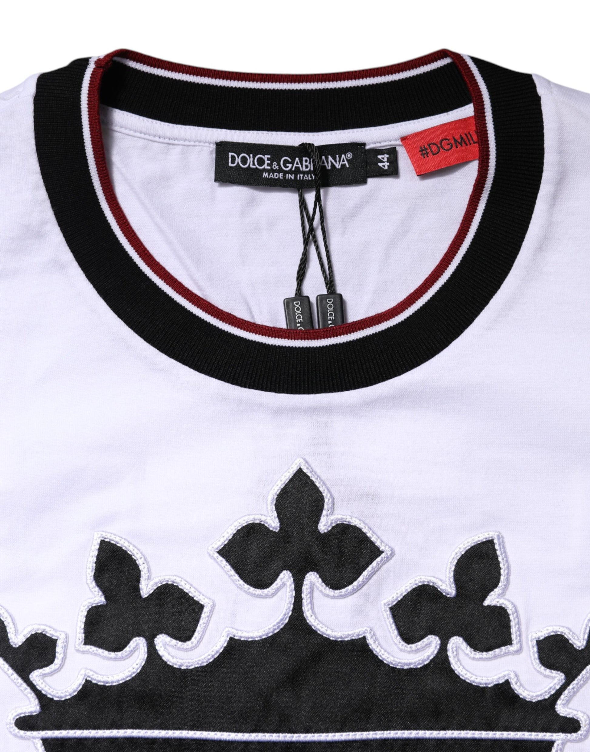 Dolce & Gabbana White Cotton Crown King Embroidery T-shirt Dolce & Gabbana