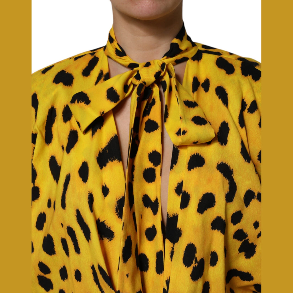 Dolce & Gabbana Yellow Leopard Long Sleeves Jumpsuit Dress