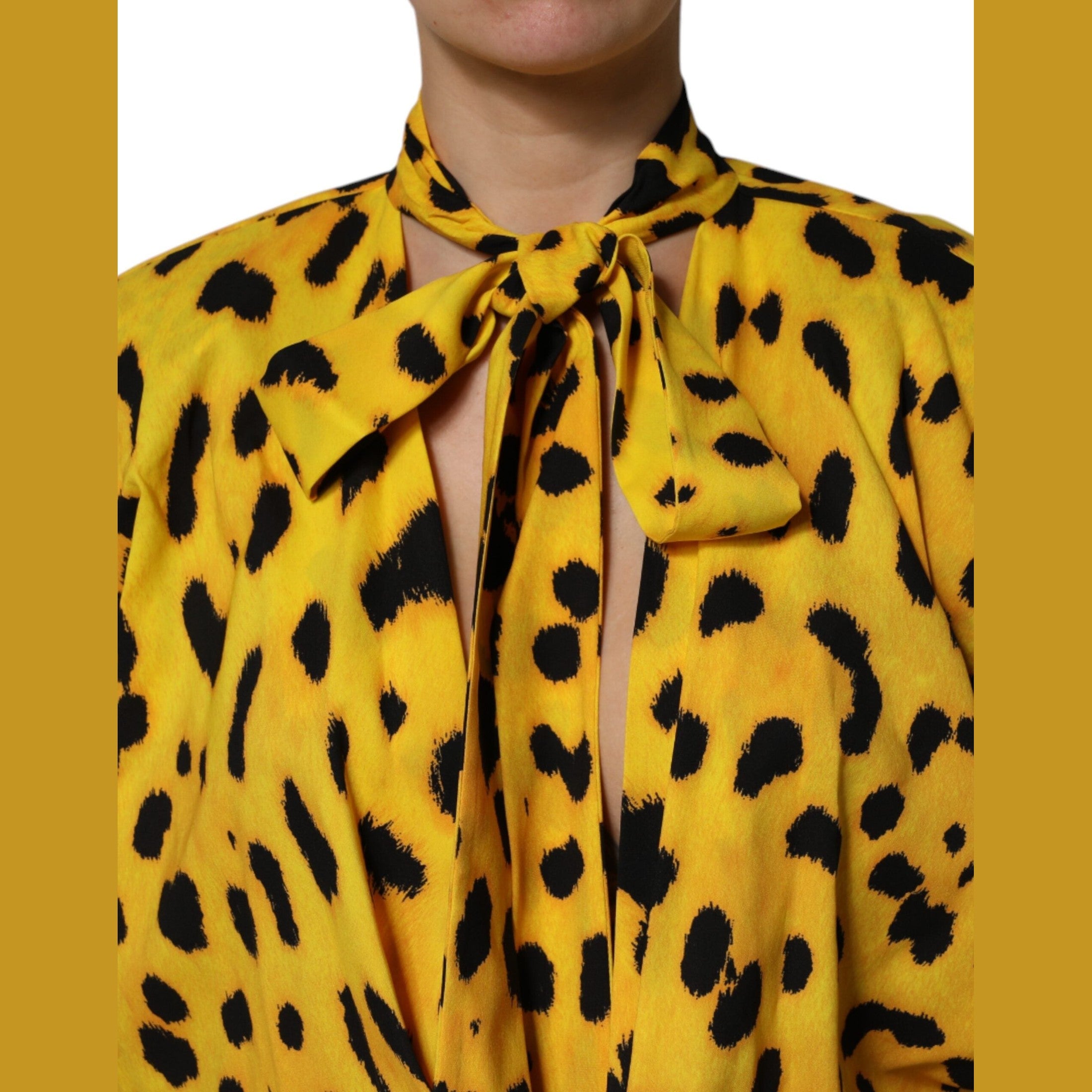 Dolce & Gabbana Yellow Leopard Long Sleeves Jumpsuit Dress