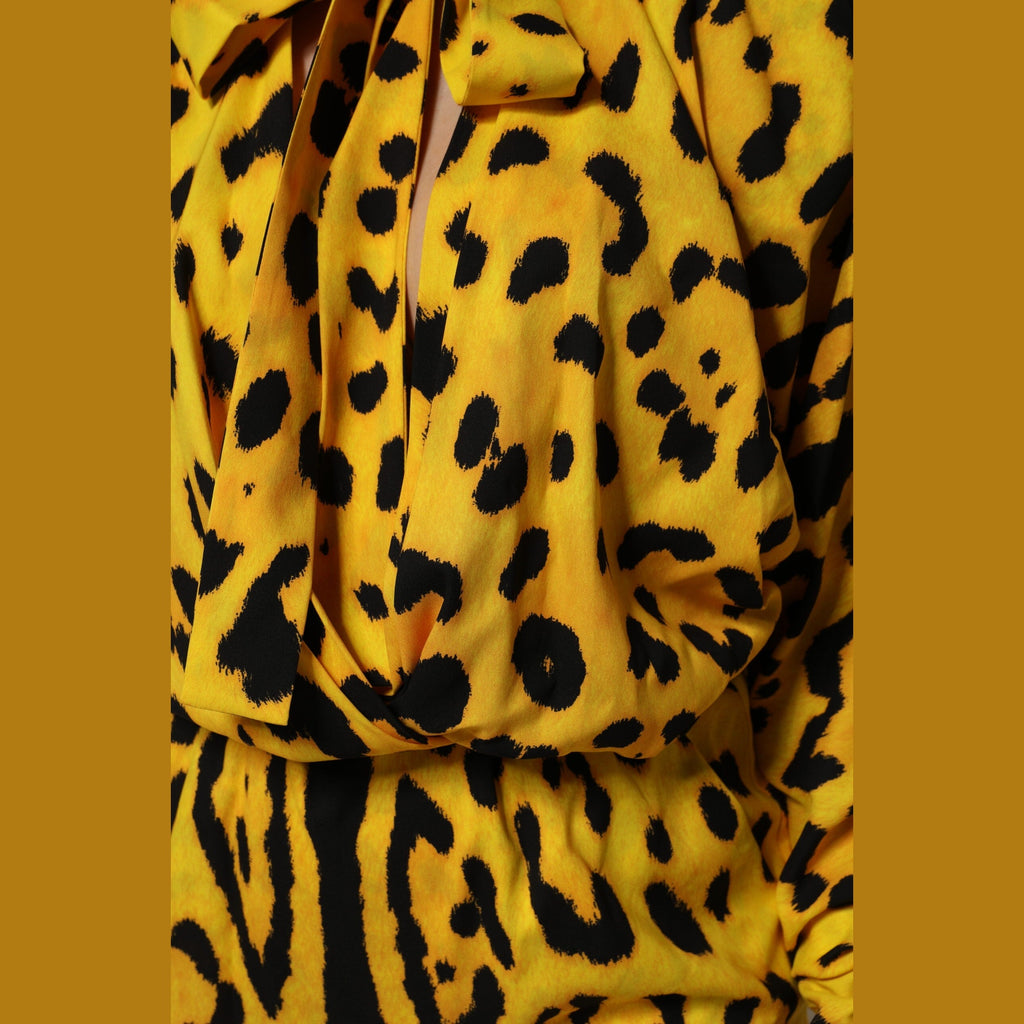 Dolce & Gabbana Yellow Leopard Long Sleeves Jumpsuit Dress