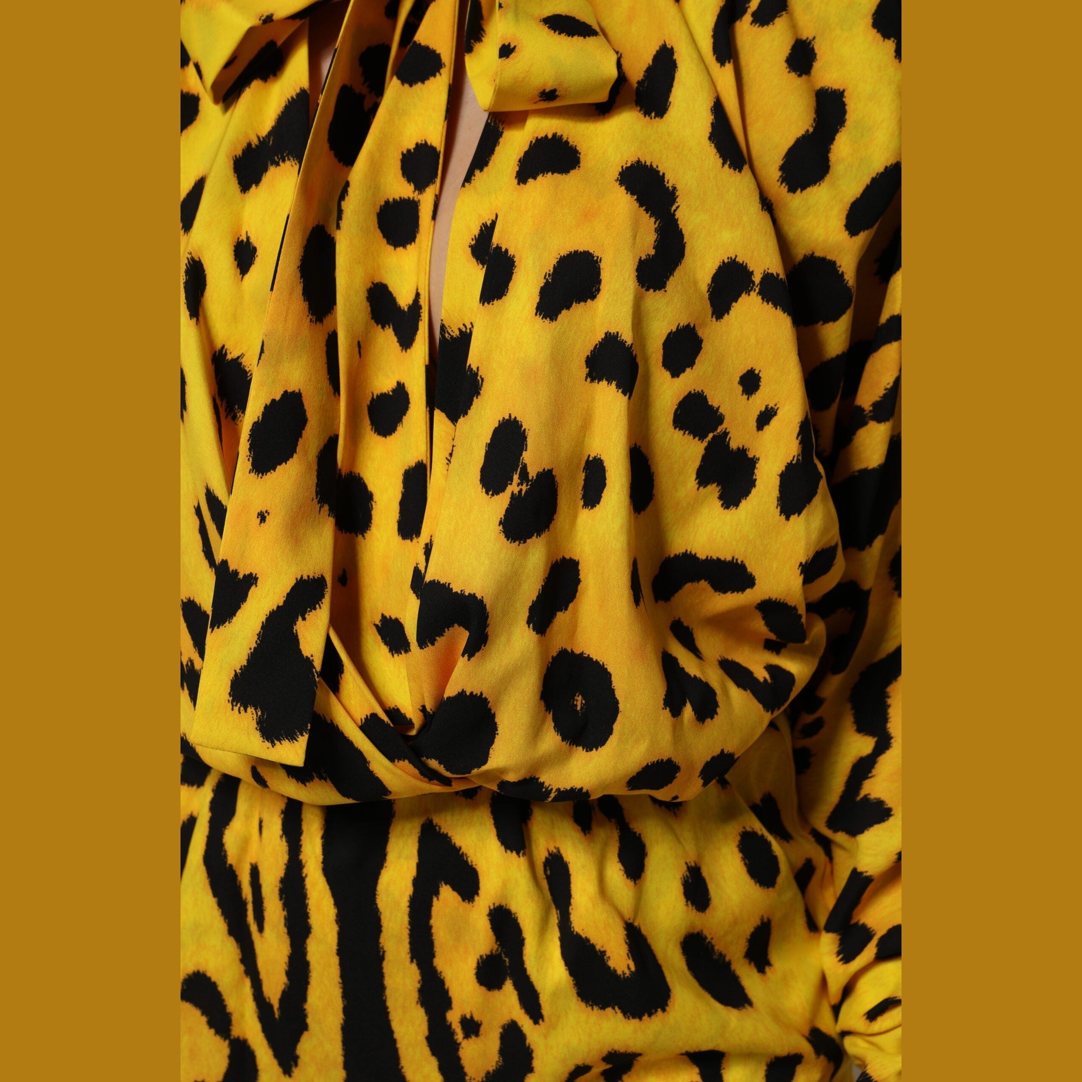 Dolce & Gabbana Yellow Leopard Long Sleeves Jumpsuit Dress