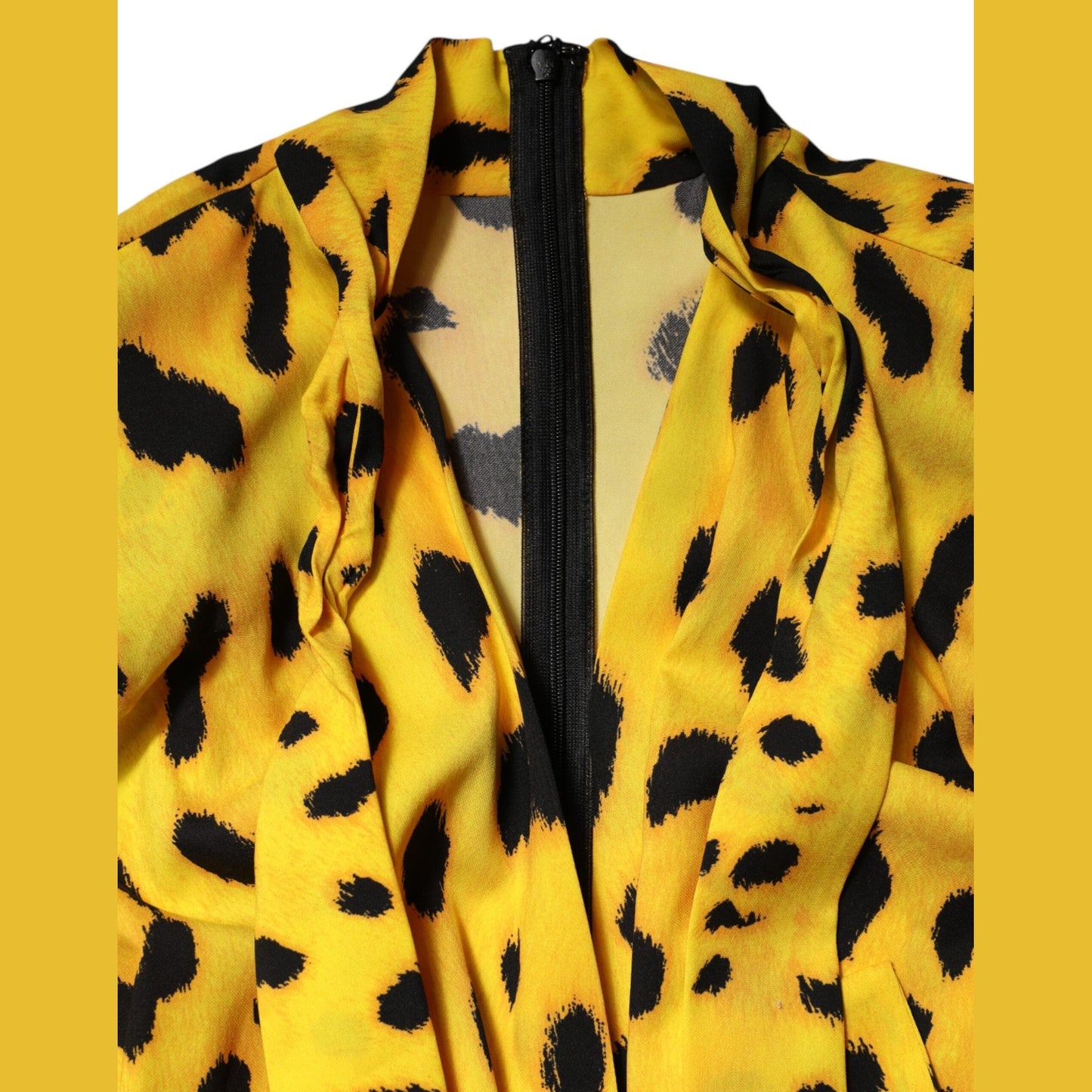 Dolce & Gabbana Yellow Leopard Long Sleeves Jumpsuit Dress