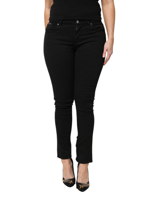 Dolce & Gabbana Black Cotton Logo Mid Waist Skinny Denim Jeans Dolce & Gabbana