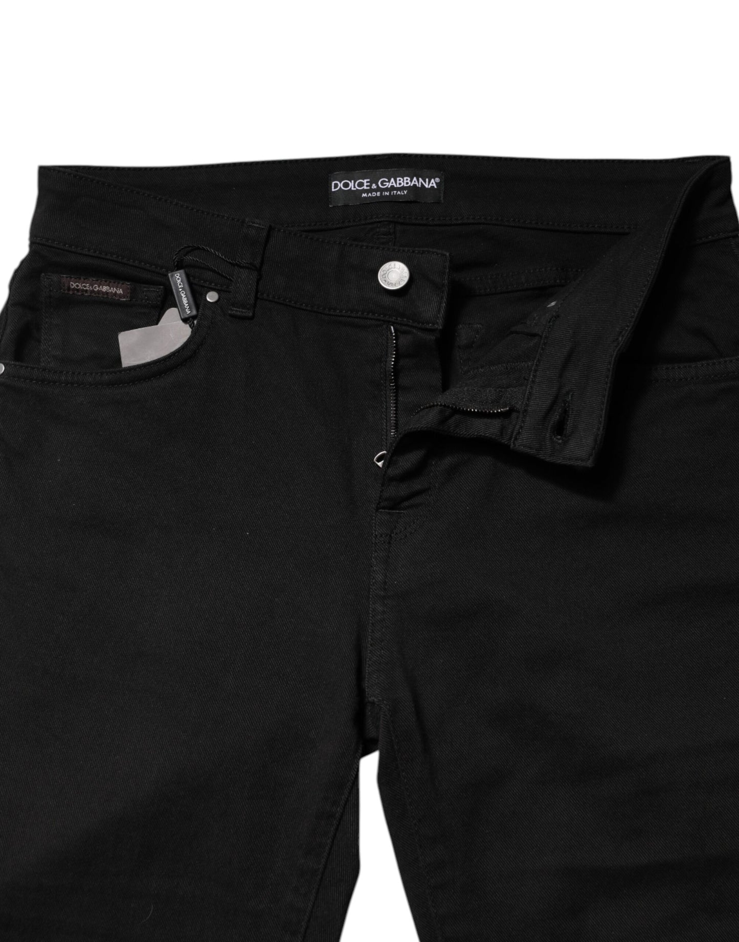 Dolce & Gabbana Black Cotton Logo Mid Waist Skinny Denim Jeans Dolce & Gabbana