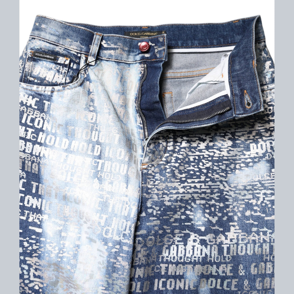 Dolce & Gabbana Blue Washed Print High Waist Denim Jeans