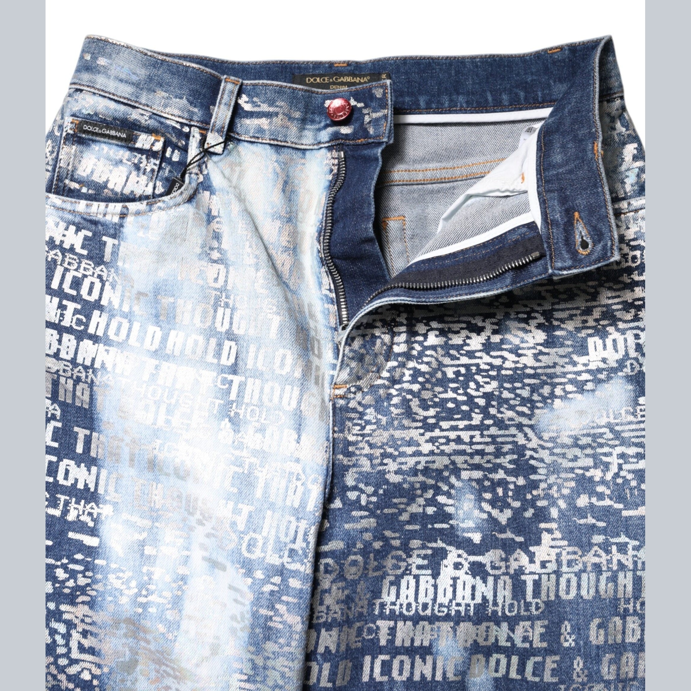 Dolce & Gabbana Blue Washed Print High Waist Denim Jeans
