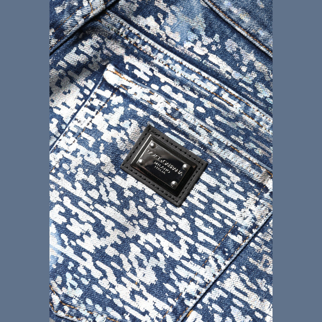 Dolce & Gabbana Blue Washed Print High Waist Denim Jeans