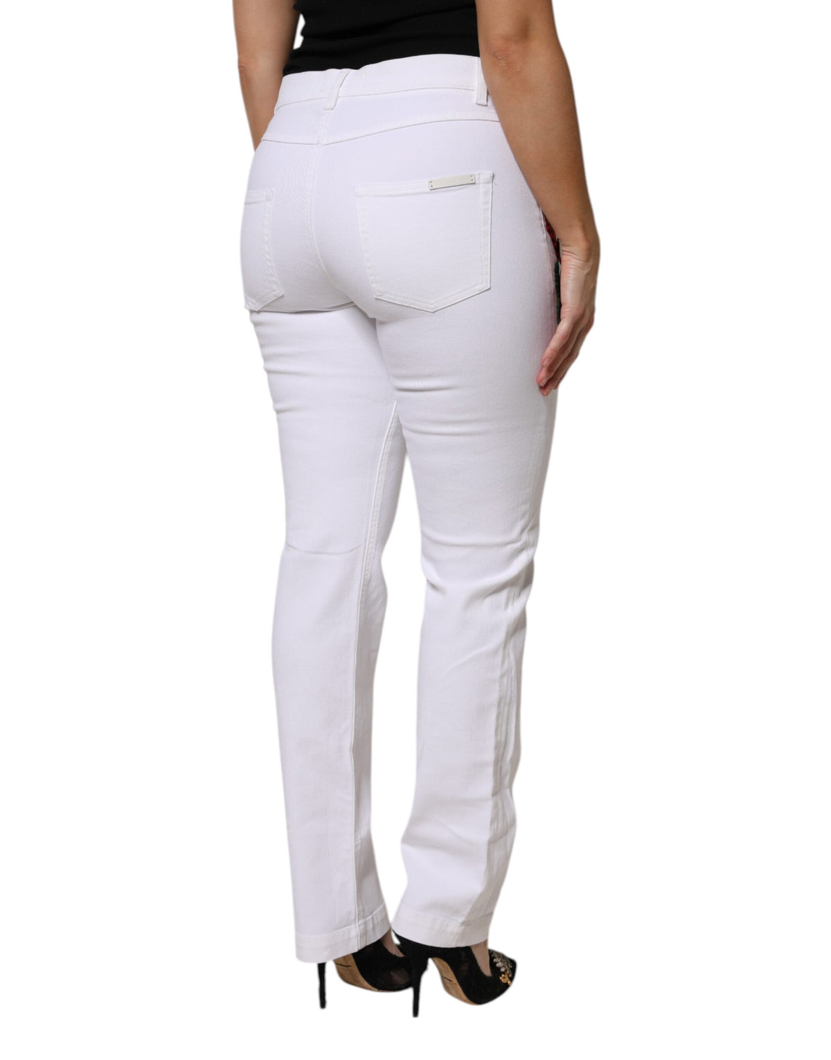 Dolce & Gabbana White Floral Sequined GIRLY Denim Jeans - Eljoys Fashion 
