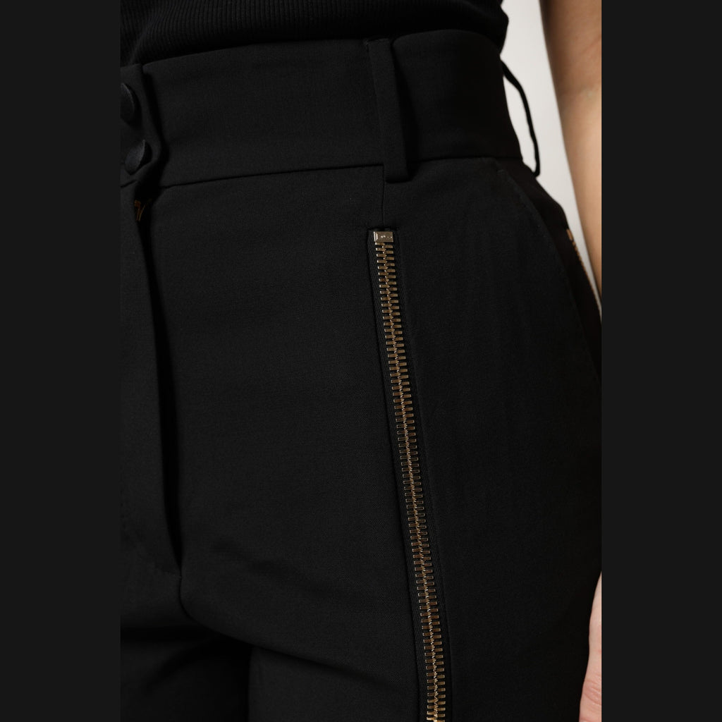 Dolce & Gabbana Black Wool High Waist Zipper Tapered Pants