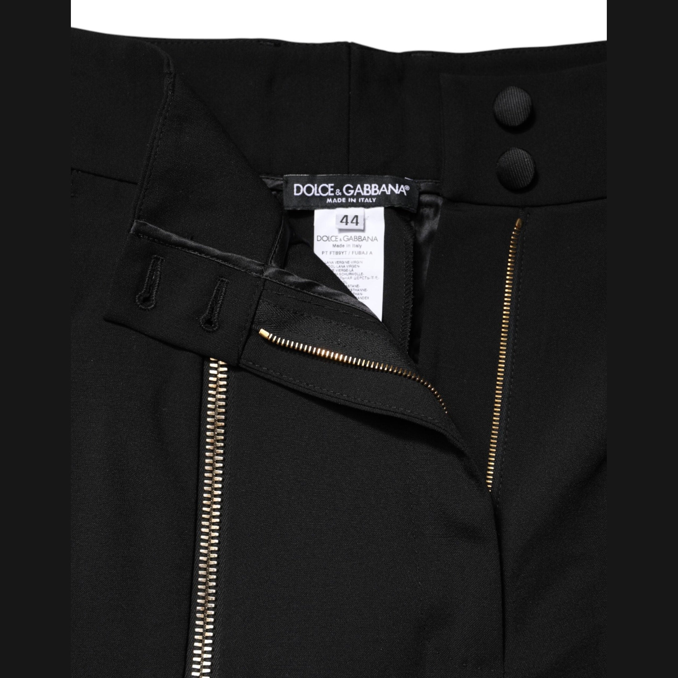 Dolce & Gabbana Black Wool High Waist Zipper Tapered Pants