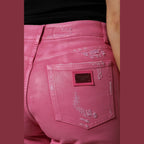 Dolce & Gabbana Pink Tattered Mid Waist Tapered Denim Jeans
