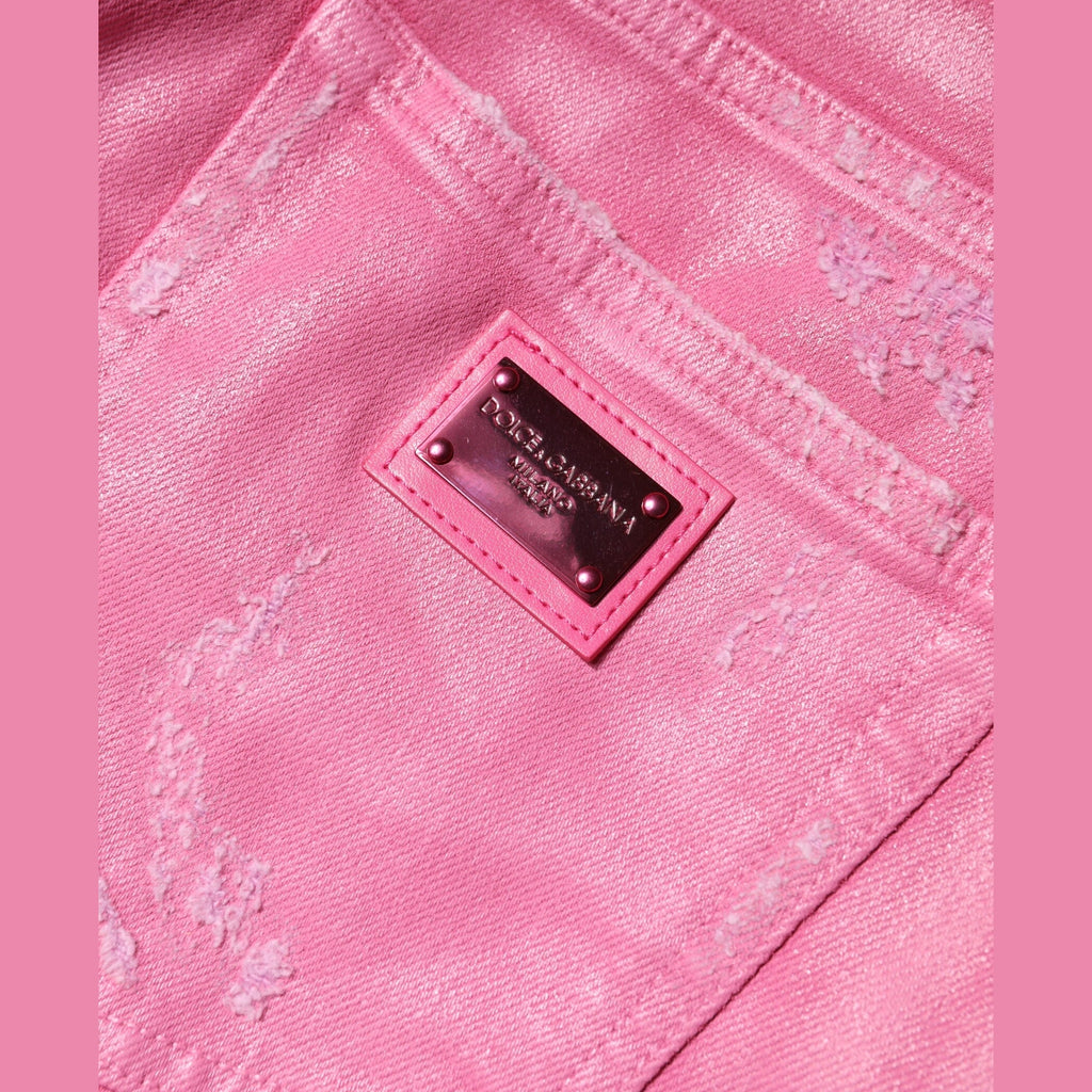 Dolce & Gabbana Pink Tattered Mid Waist Tapered Denim Jeans