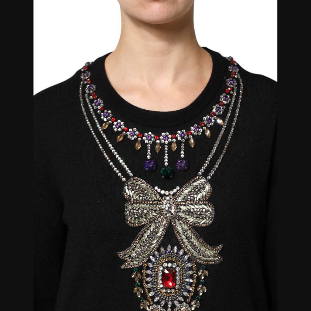 Dolce & Gabbana Black Cashmere Crystal Embellished Sweater