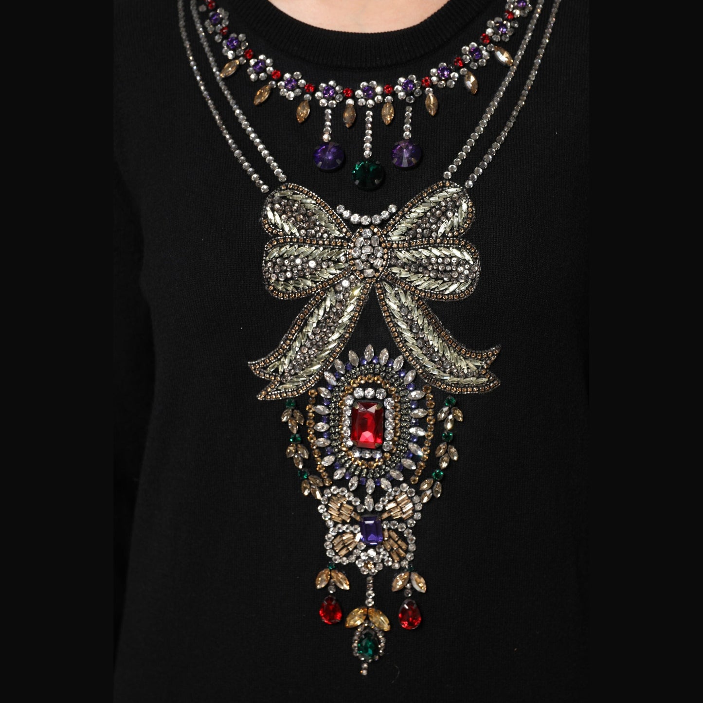Dolce & Gabbana Black Cashmere Crystal Embellished Sweater