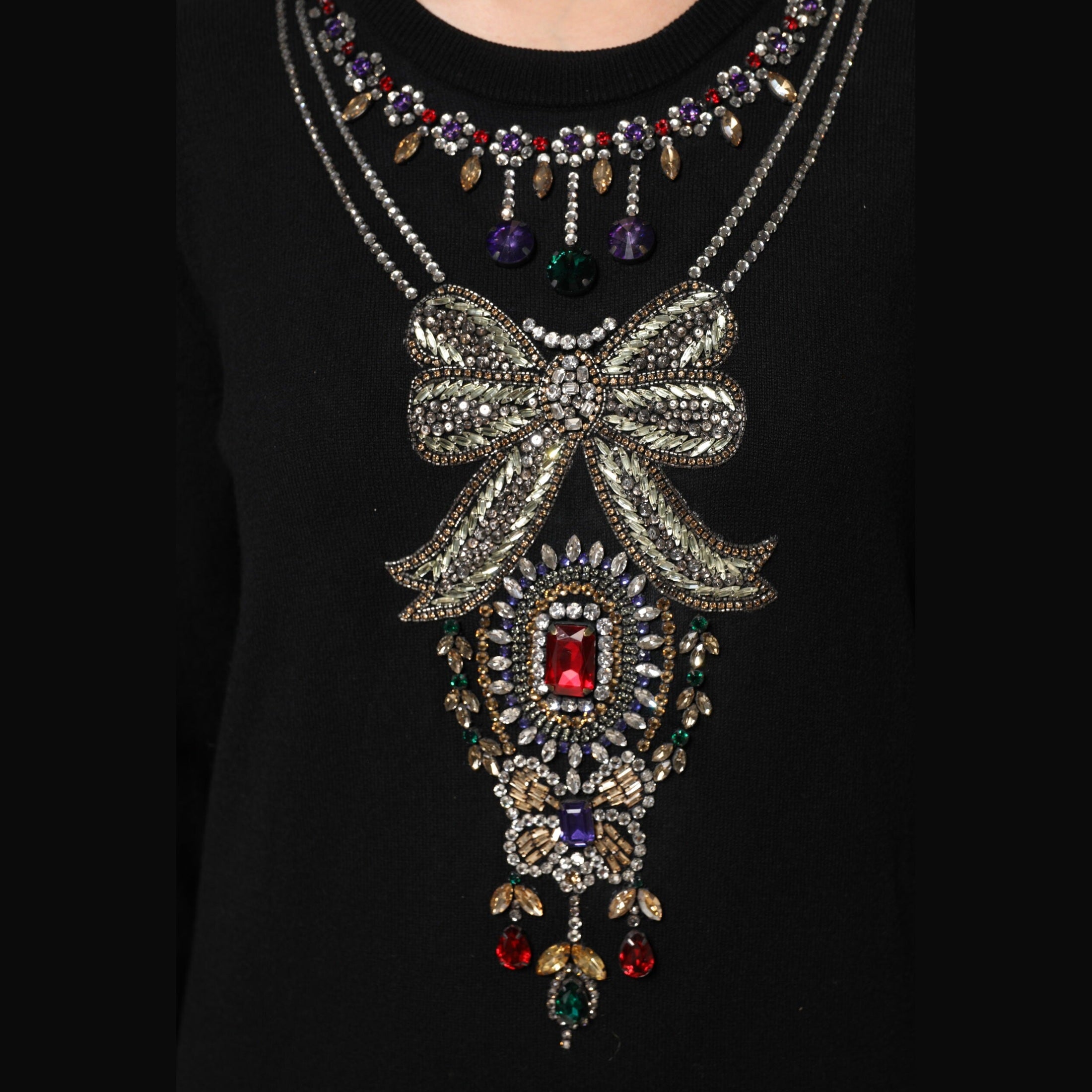 Dolce & Gabbana Black Cashmere Crystal Embellished Sweater