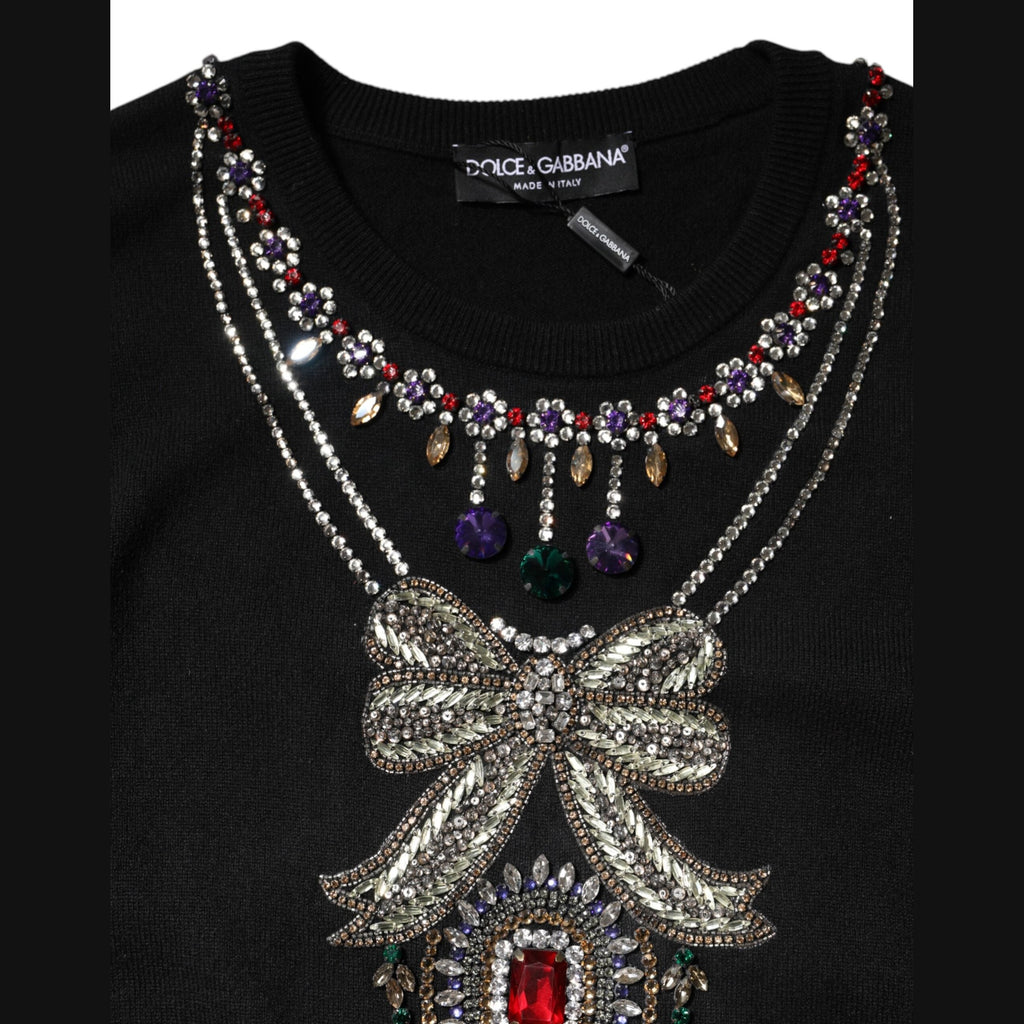 Dolce & Gabbana Black Cashmere Crystal Embellished Sweater