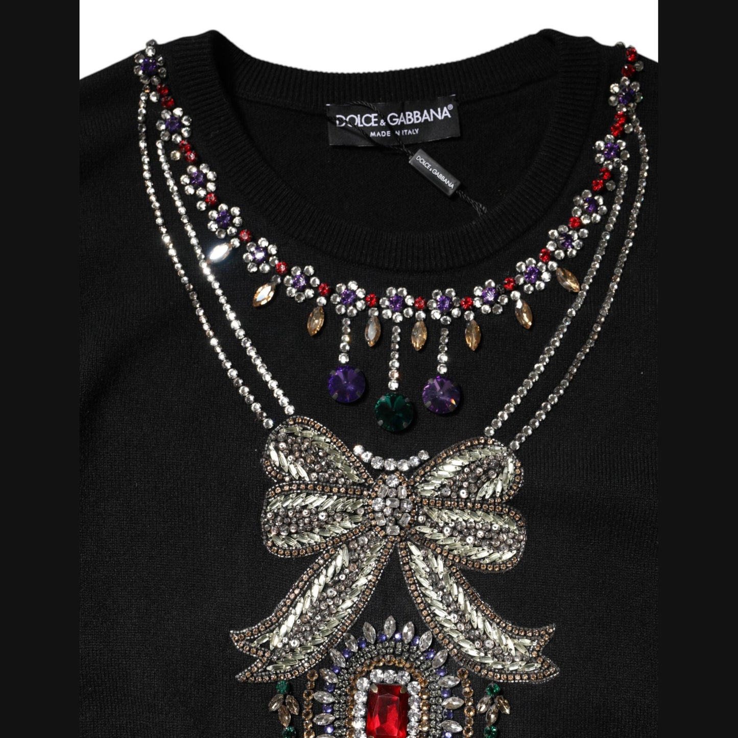 Dolce & Gabbana Black Cashmere Crystal Embellished Sweater