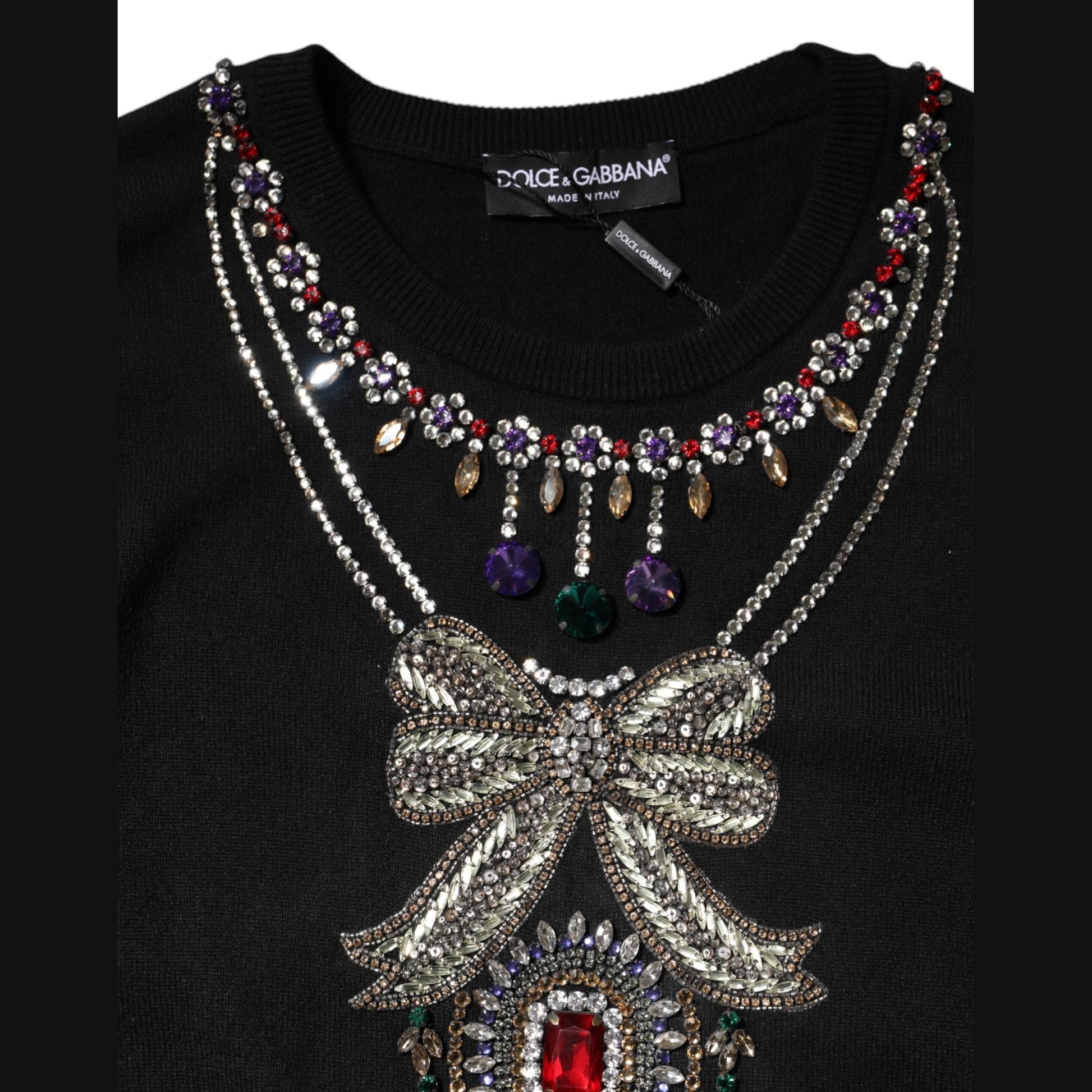 Dolce & Gabbana Black Cashmere Crystal Embellished Sweater