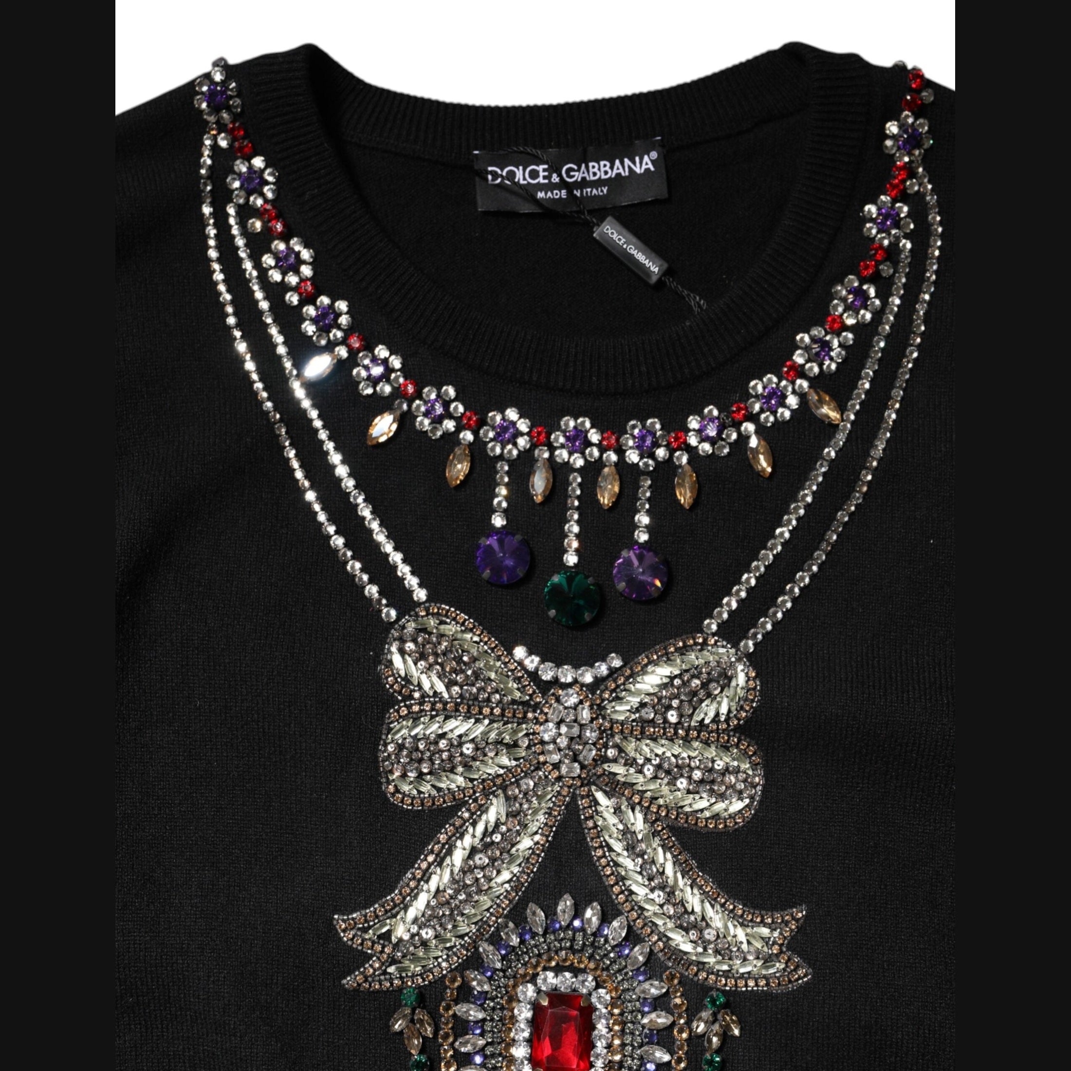 Dolce & Gabbana Black Cashmere Crystal Embellished Sweater