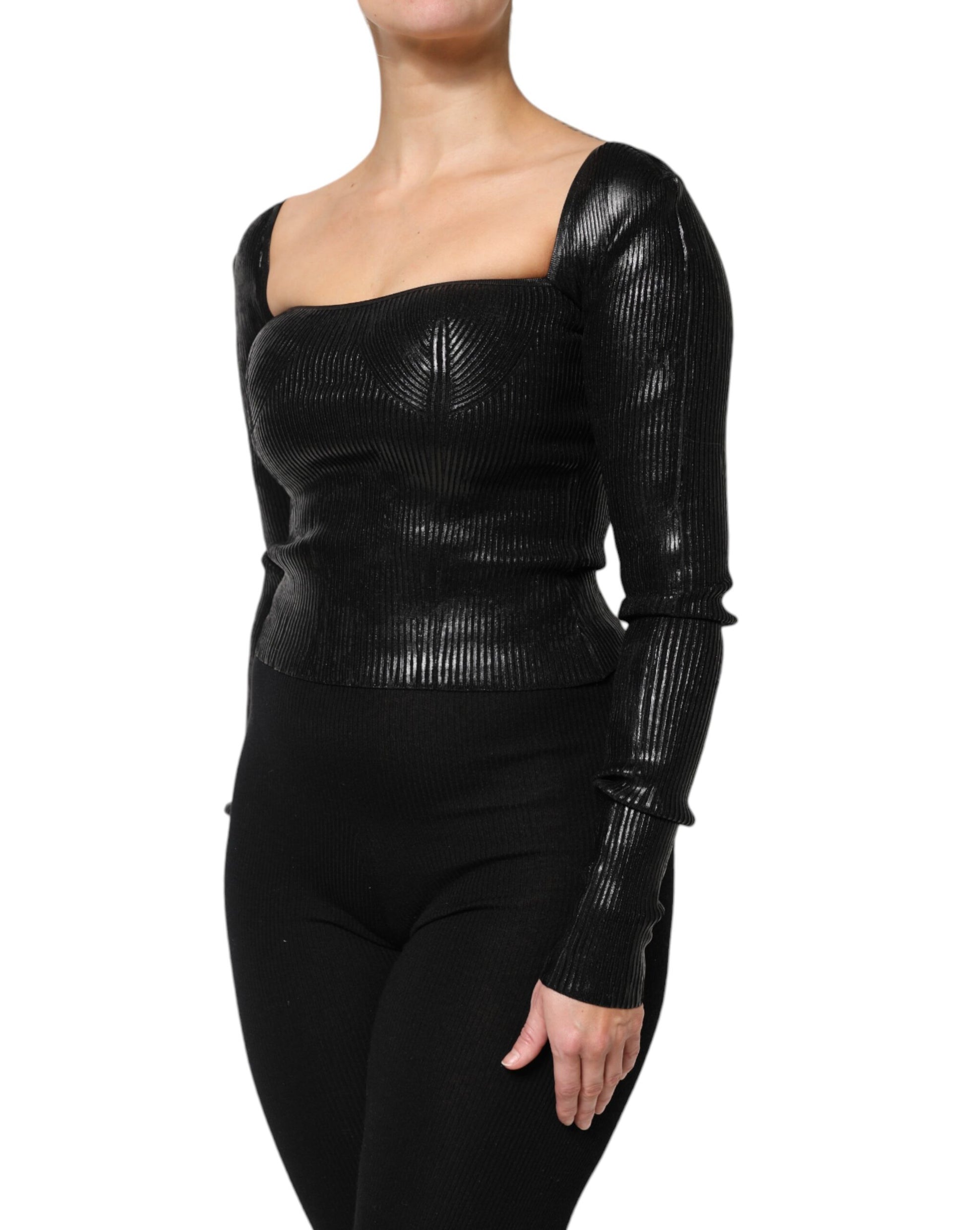 Dolce & Gabbana Black Viscose Long Sleeves Fitted Blouse Top Dolce & Gabbana