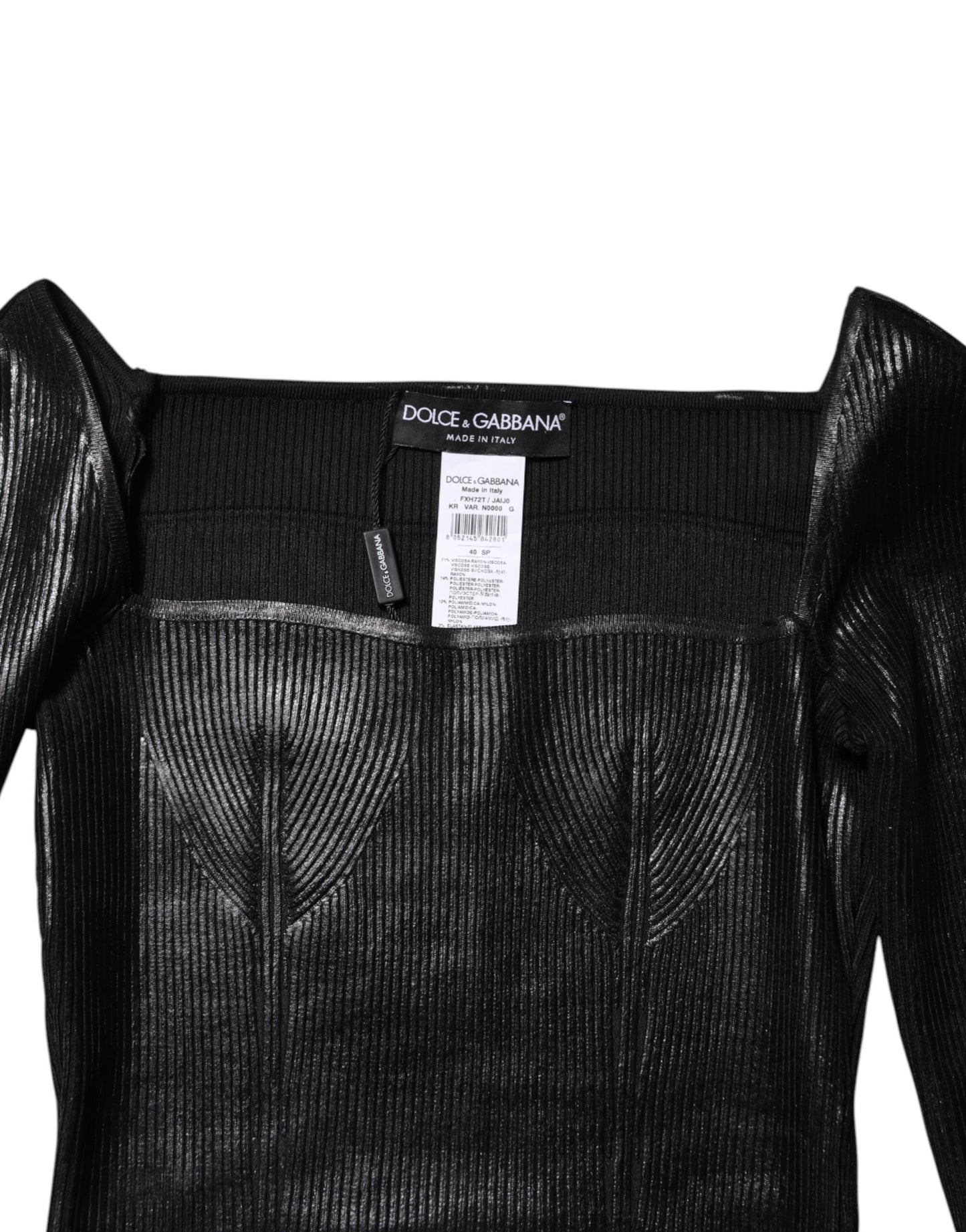 Dolce & Gabbana Black Viscose Long Sleeves Fitted Blouse Top Dolce & Gabbana