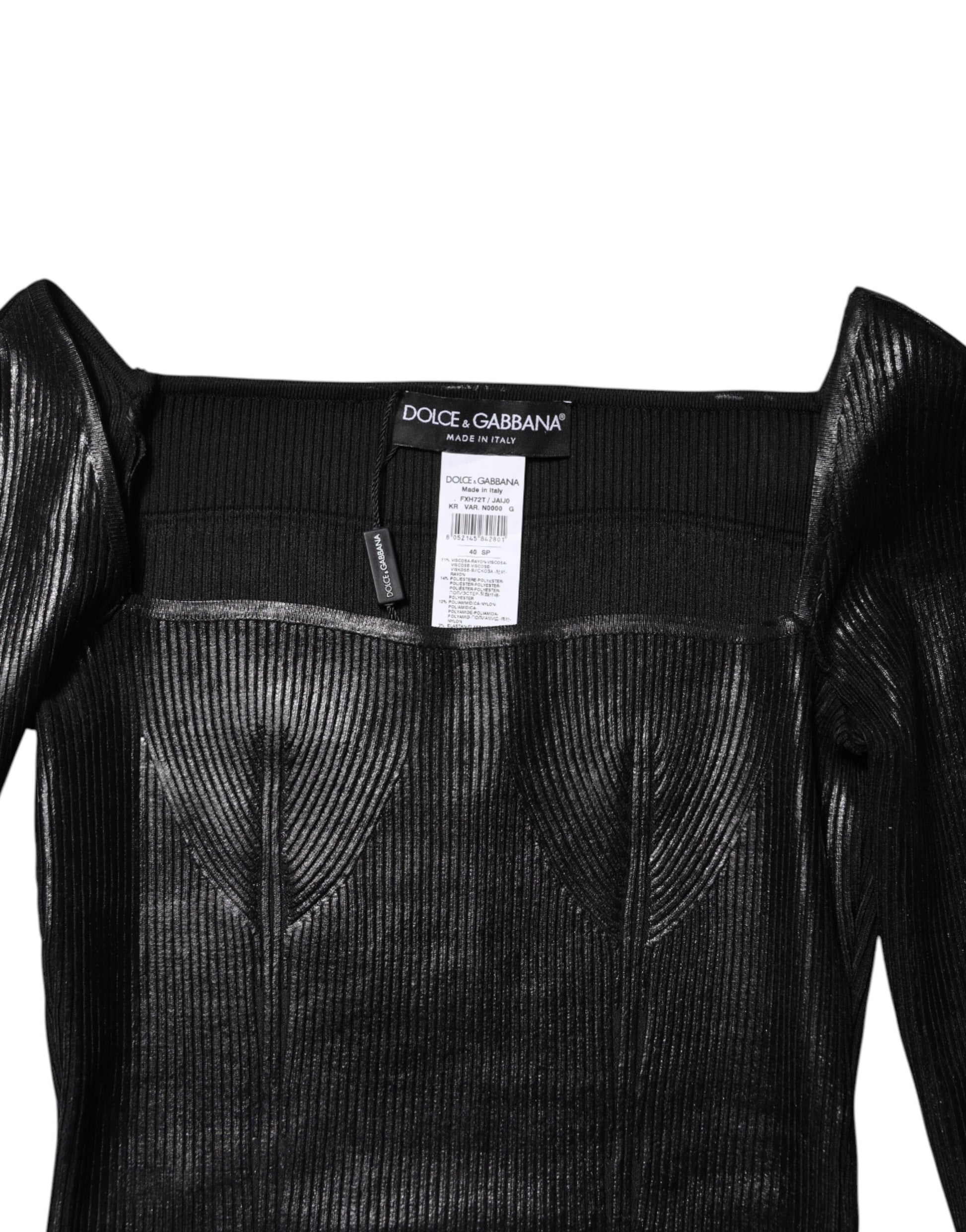 Dolce & Gabbana Black Viscose Long Sleeves Fitted Blouse Top Dolce & Gabbana