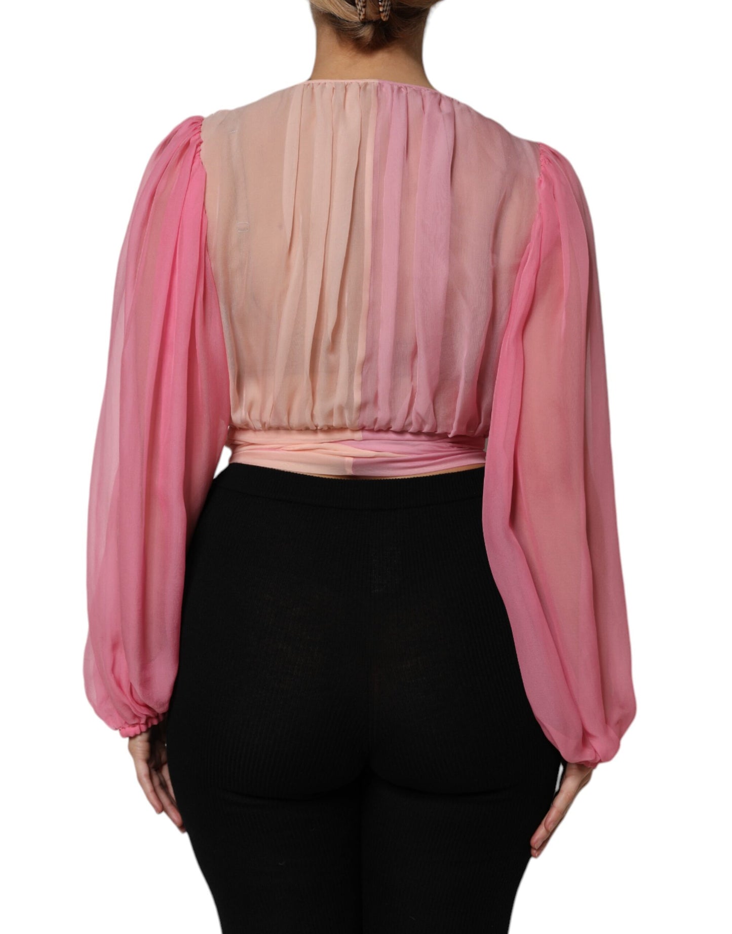 Dolce & Gabbana Pink Plunging V-neck Long Sleeves Blouse Top Dolce & Gabbana