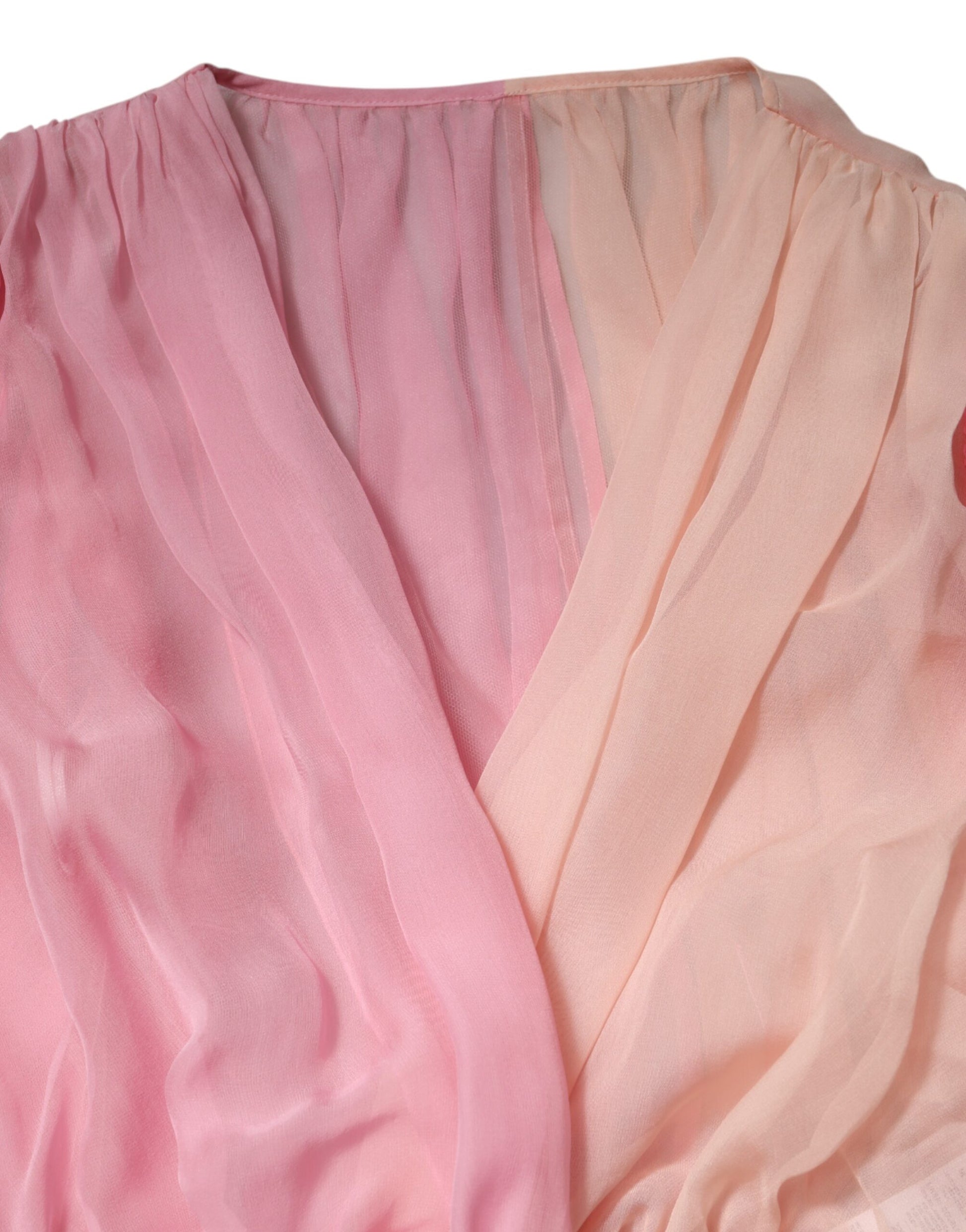 Dolce & Gabbana Pink Plunging V-neck Long Sleeves Blouse Top Dolce & Gabbana