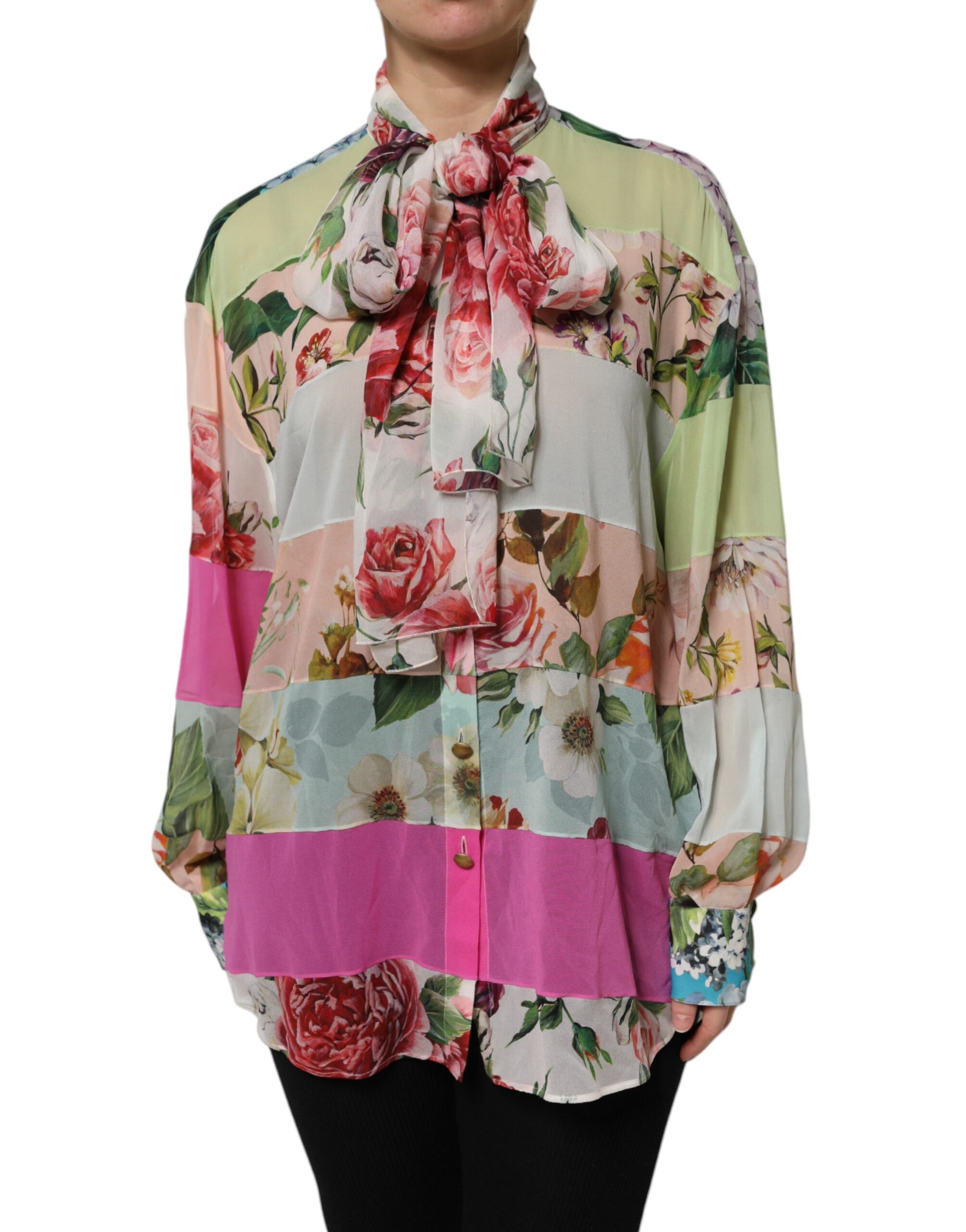 Dolce & Gabbana Multicolor Floral Patchwork Long Sleeves Top Dolce & Gabbana