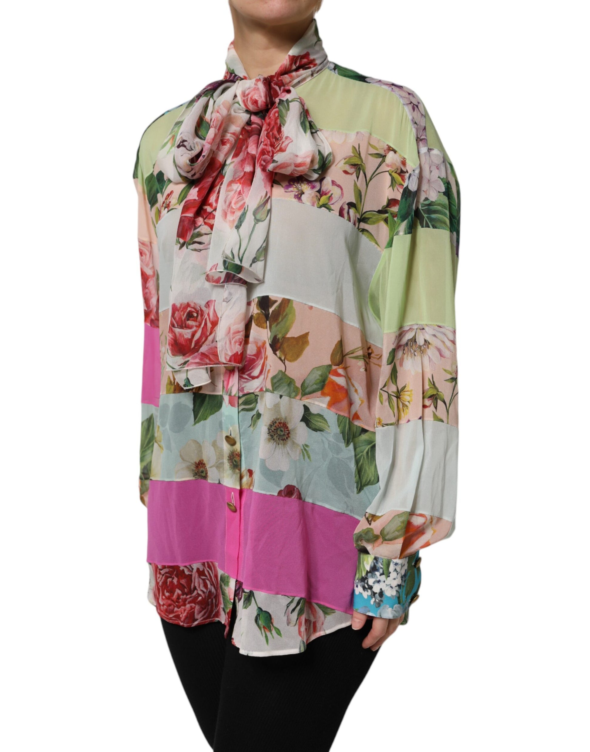 Dolce & Gabbana Multicolor Floral Patchwork Long Sleeves Top Dolce & Gabbana