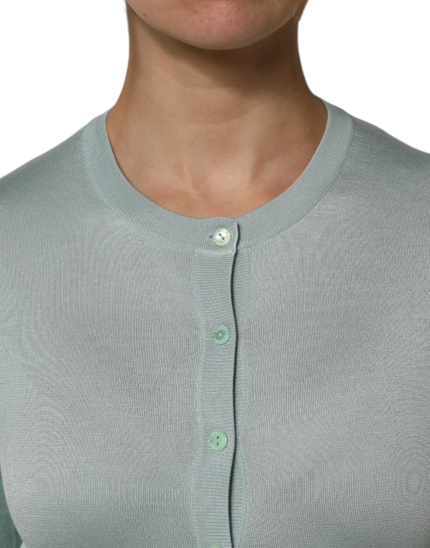 Dolce & Gabbana Light Green Silk Button Down Cardigan Sweater