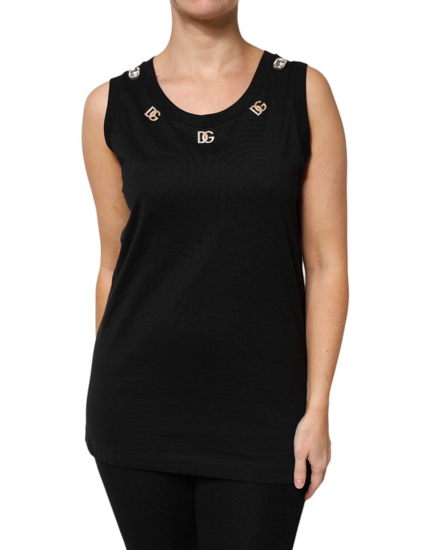 Dolce & Gabbana Black DG Embellished Sleeveless Tank Top Dolce & Gabbana