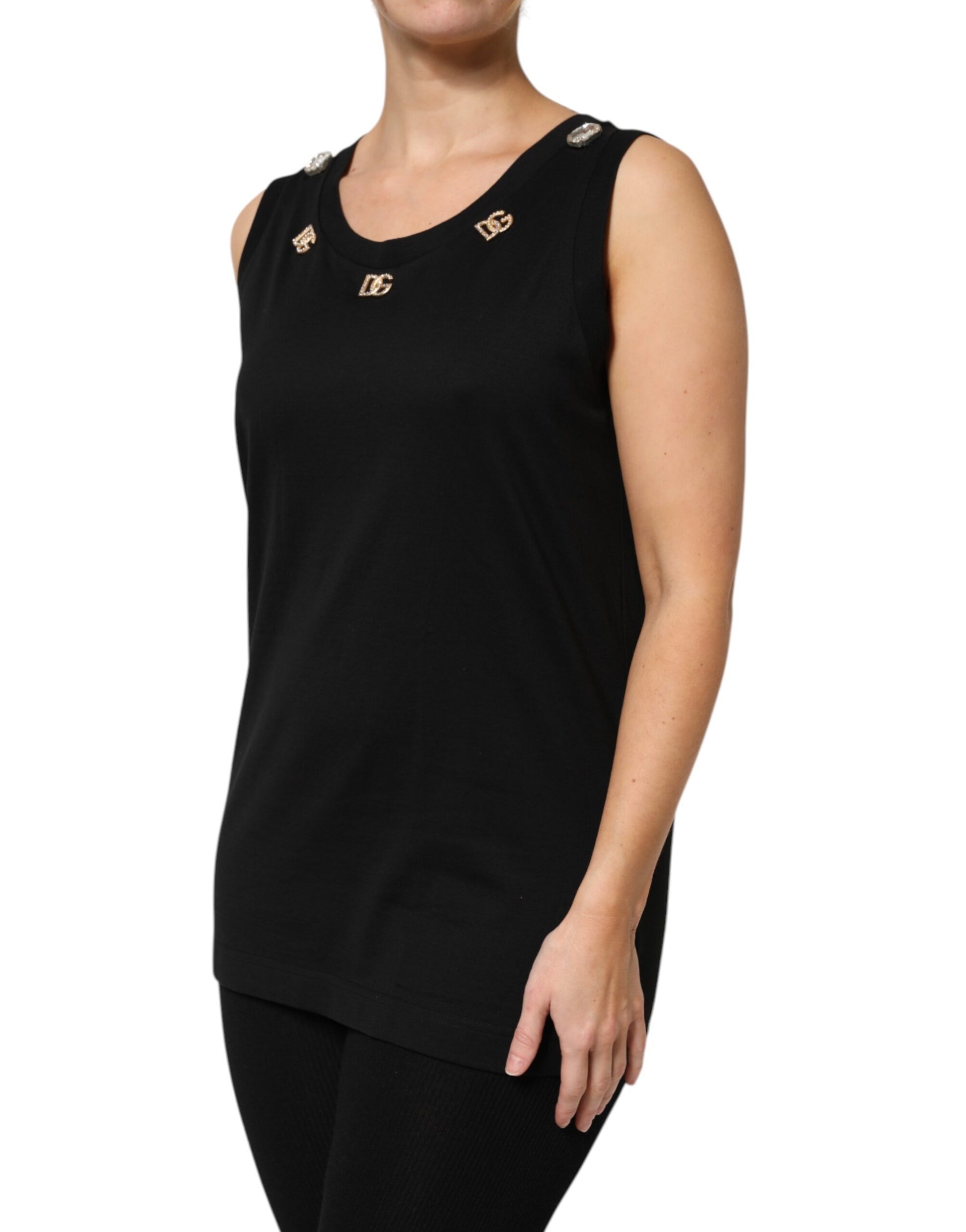 Dolce & Gabbana Black DG Embellished Sleeveless Tank Top Dolce & Gabbana