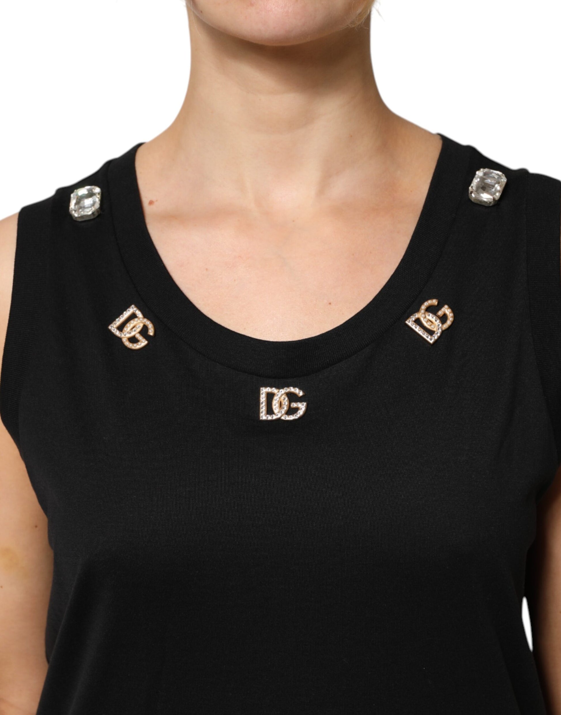Dolce & Gabbana Black DG Embellished Sleeveless Tank Top Dolce & Gabbana