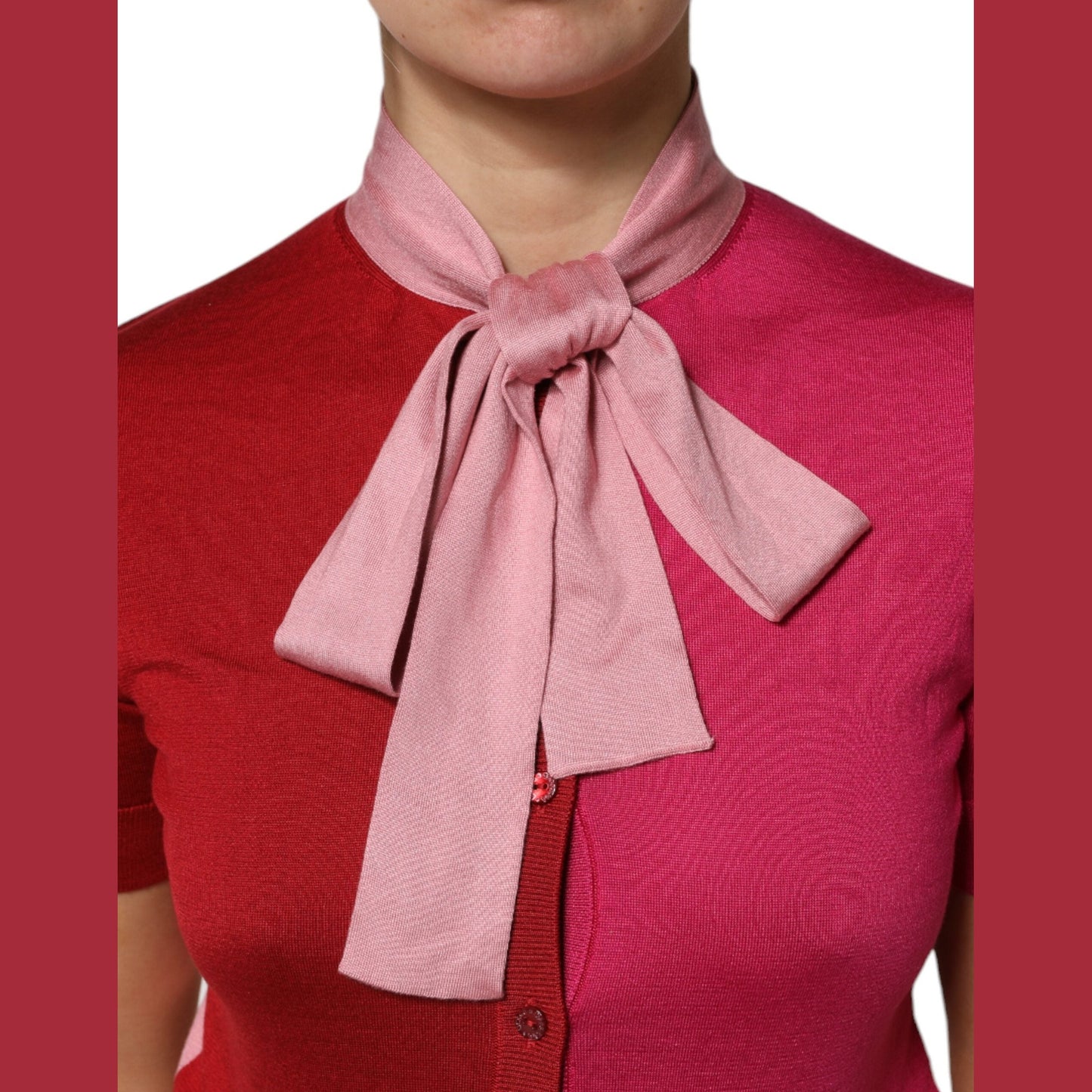 Dolce & Gabbana Pink Short Sleeves Buttoned Ascot Collar Top