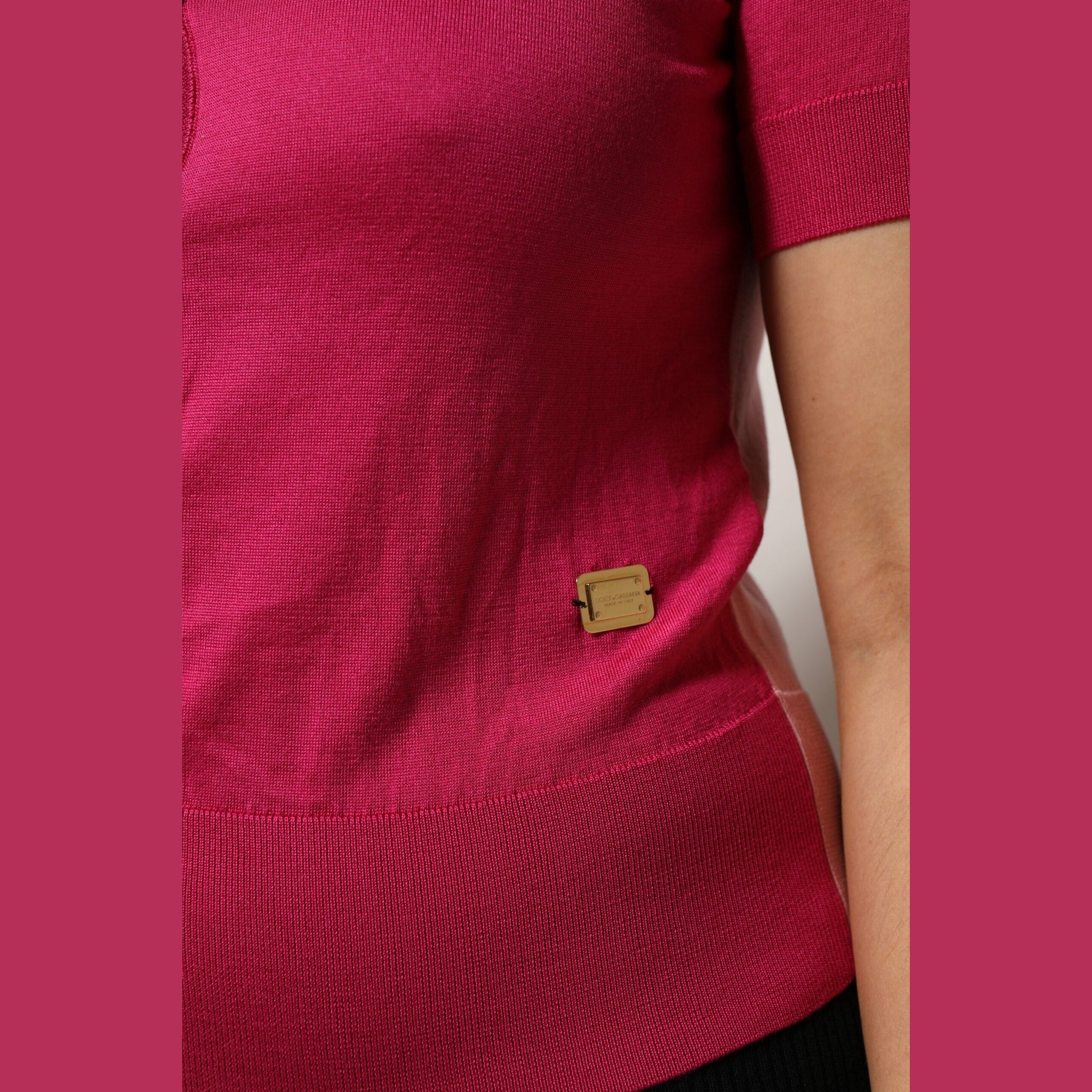 Dolce & Gabbana Pink Short Sleeves Buttoned Ascot Collar Top