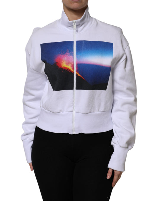 MSGM White Graphic Print Cotton Long Sleeves Full Zip Bomber Jacket MSGM