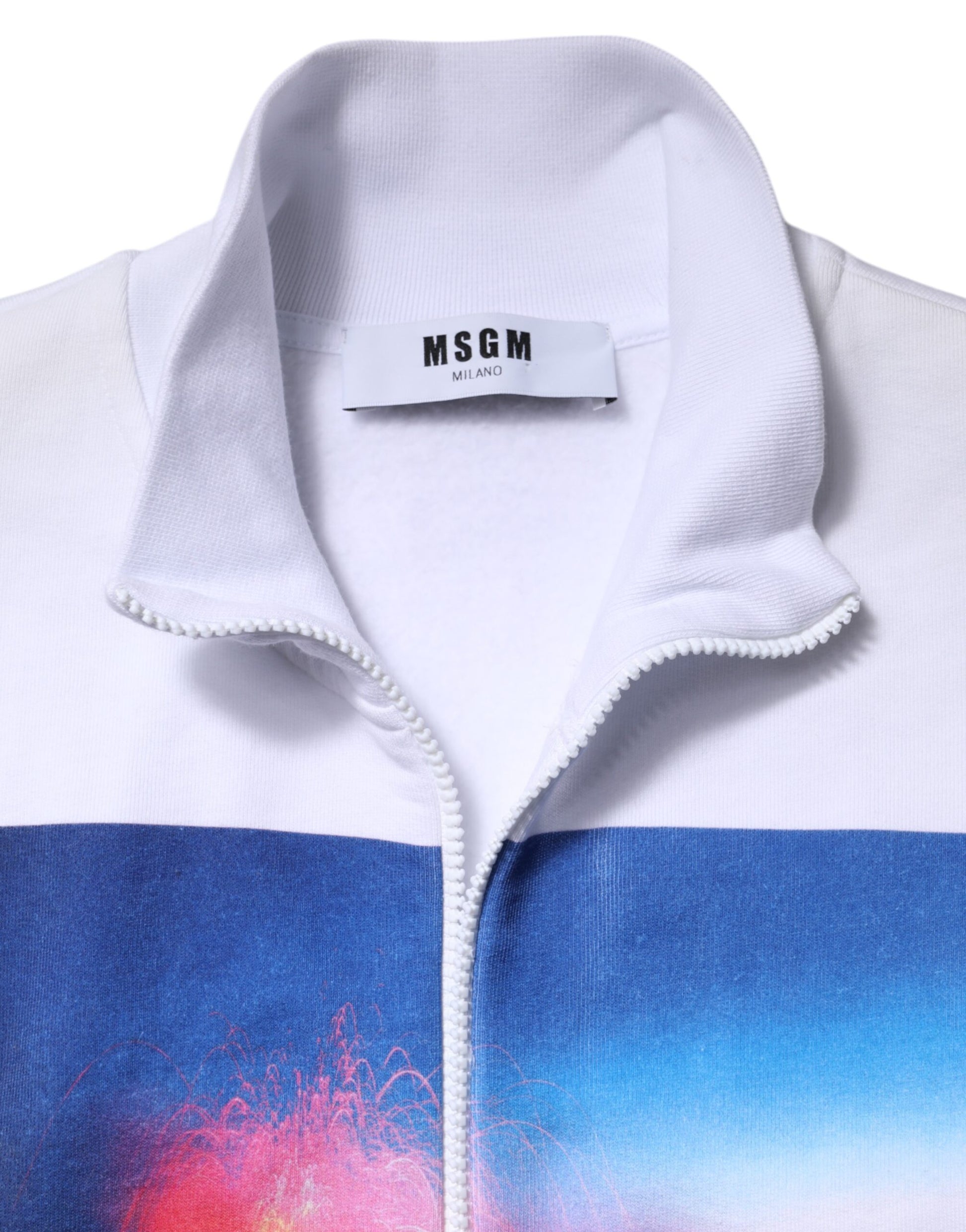 MSGM White Graphic Print Cotton Long Sleeves Full Zip Bomber Jacket MSGM