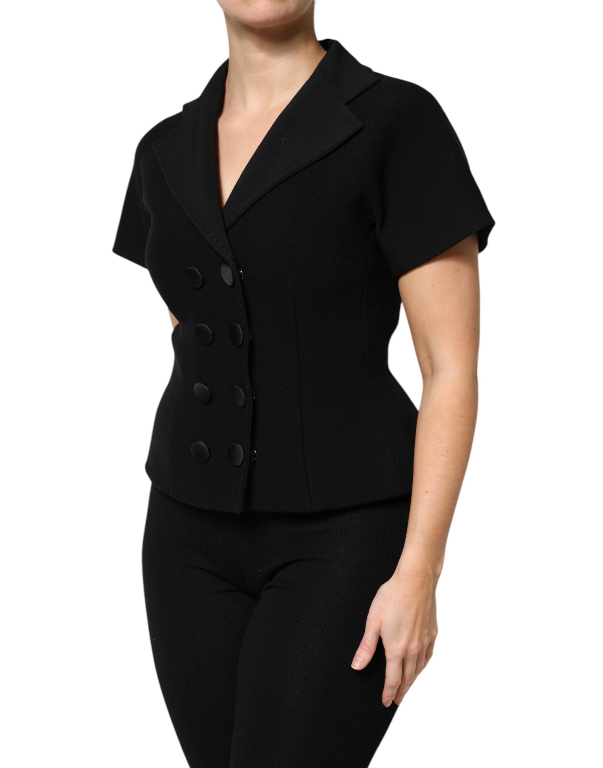 Dolce & Gabbana Black Wool Double Breasted Coat Jacket Dolce & Gabbana