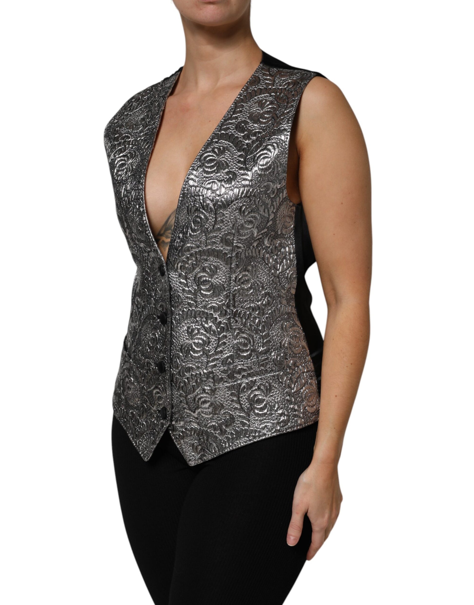 Dolce & Gabbana Silver Floral Jacquard Sleeveless Vest Top Dolce & Gabbana