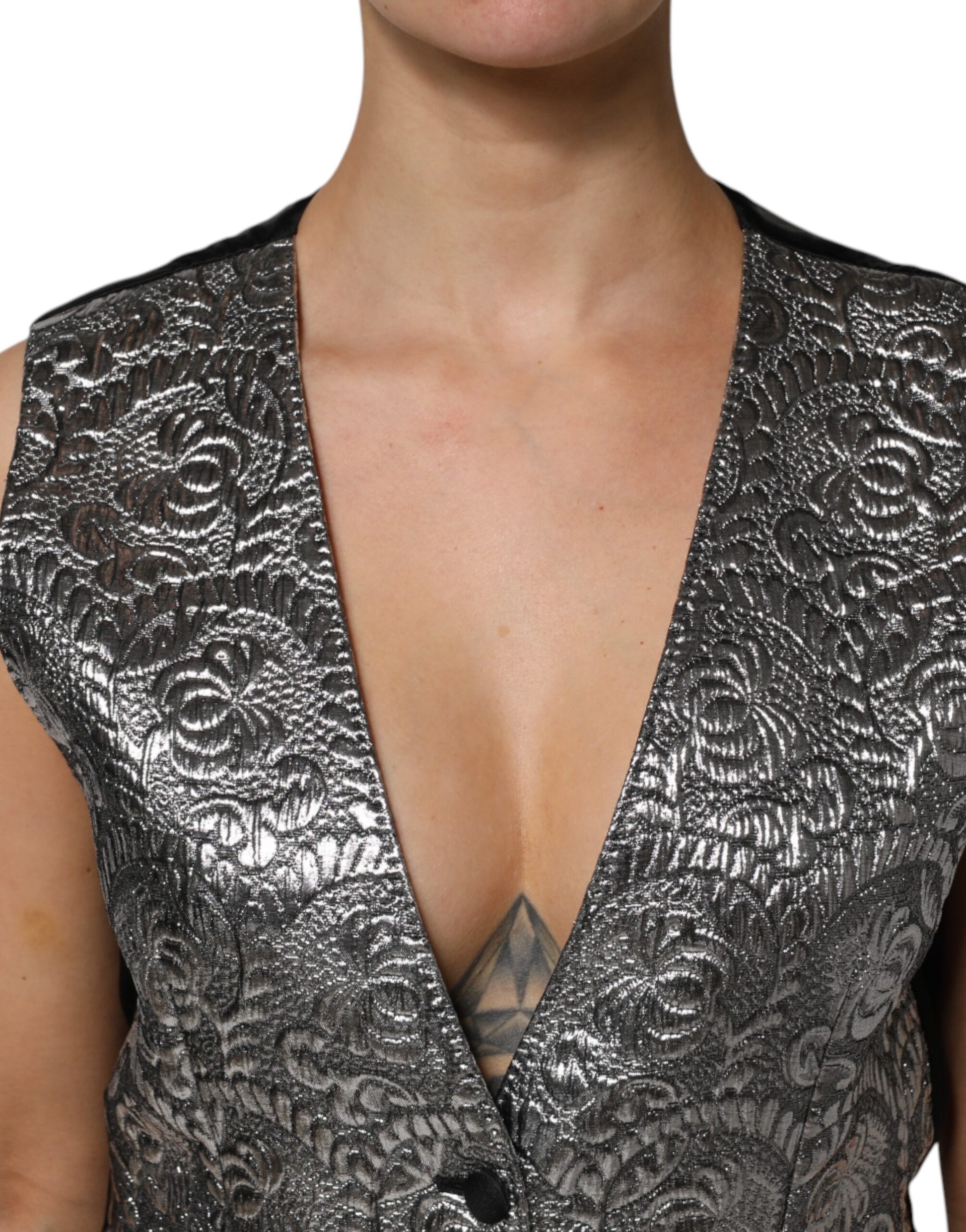 Dolce & Gabbana Silver Floral Jacquard Sleeveless Vest Top Dolce & Gabbana