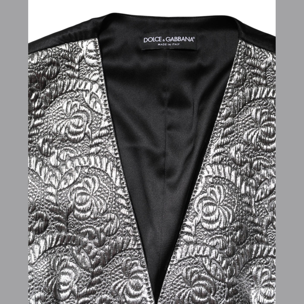 Dolce & Gabbana Silver Floral Jacquard Sleeveless Vest Top